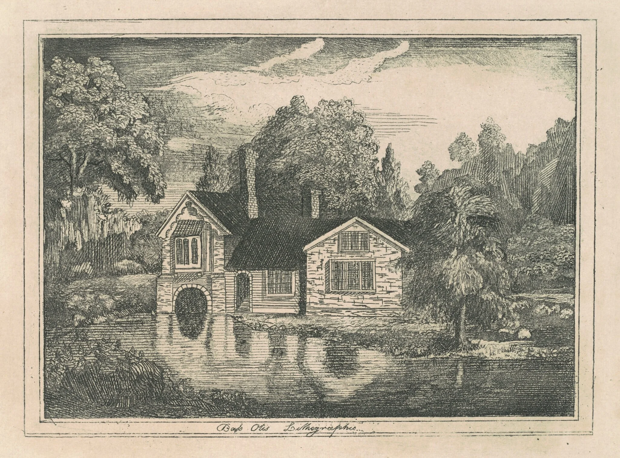 House by a Pond, by Bass Otis, ink, 1819