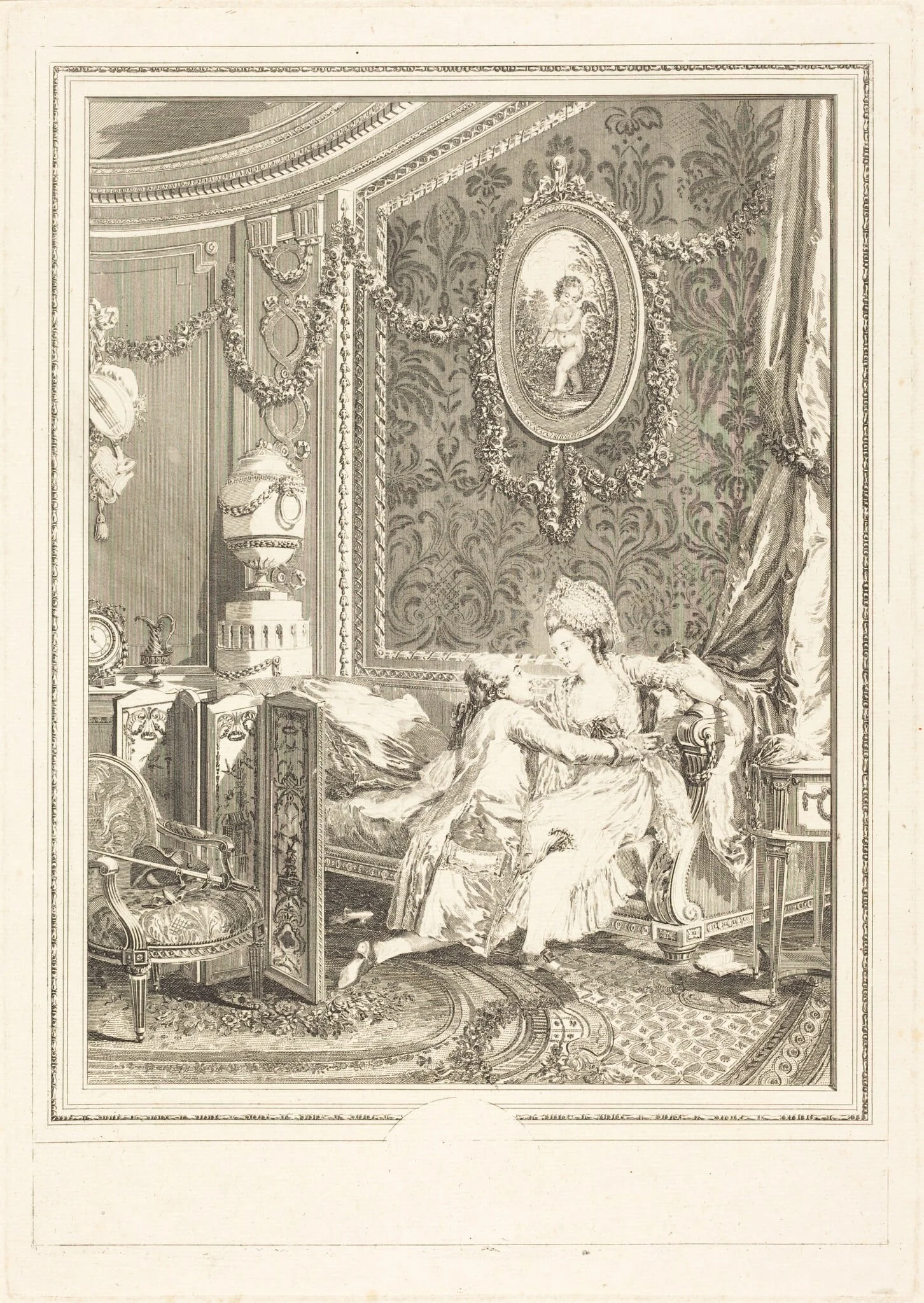 L'heureux moment, by Nicolas Delaunay, ink, 1777