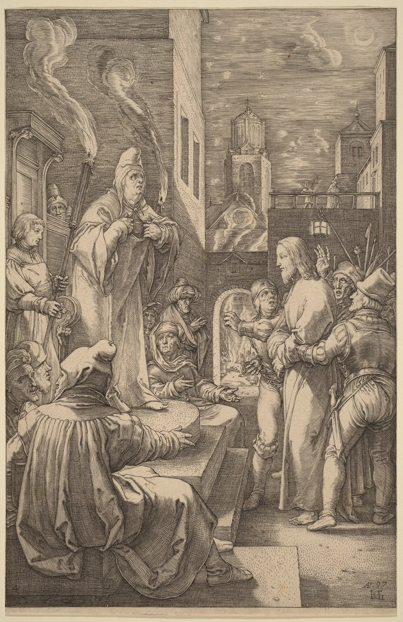 Christ before Caiphas, by Hendrik Goltzius, ink, 1597