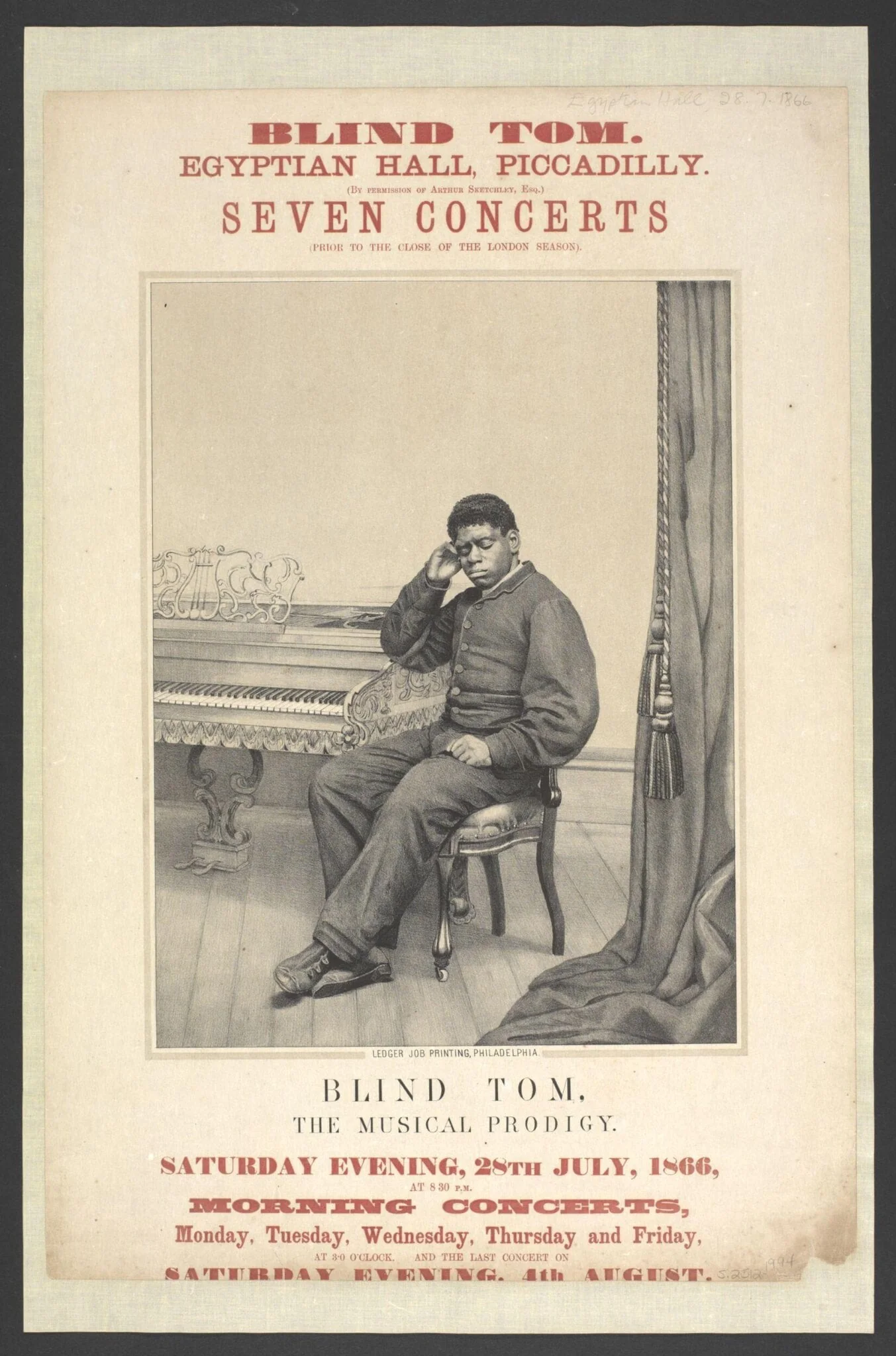 Blind Tom poster, by Ledger Job Printing, 1866