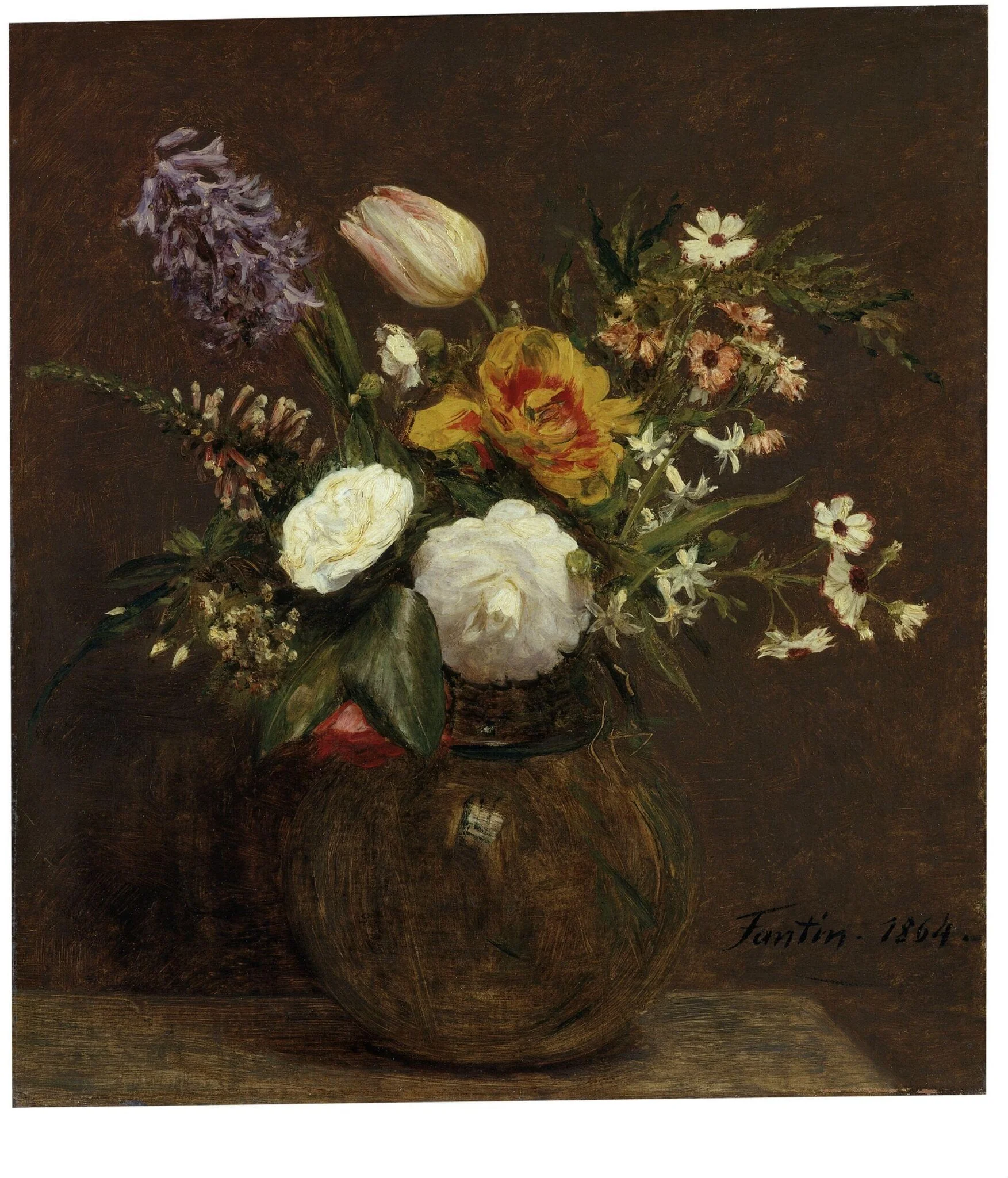 Flowers: Tulips, Camellias, Hyacinths, by Henri Fantin-Latour, oil, 1864