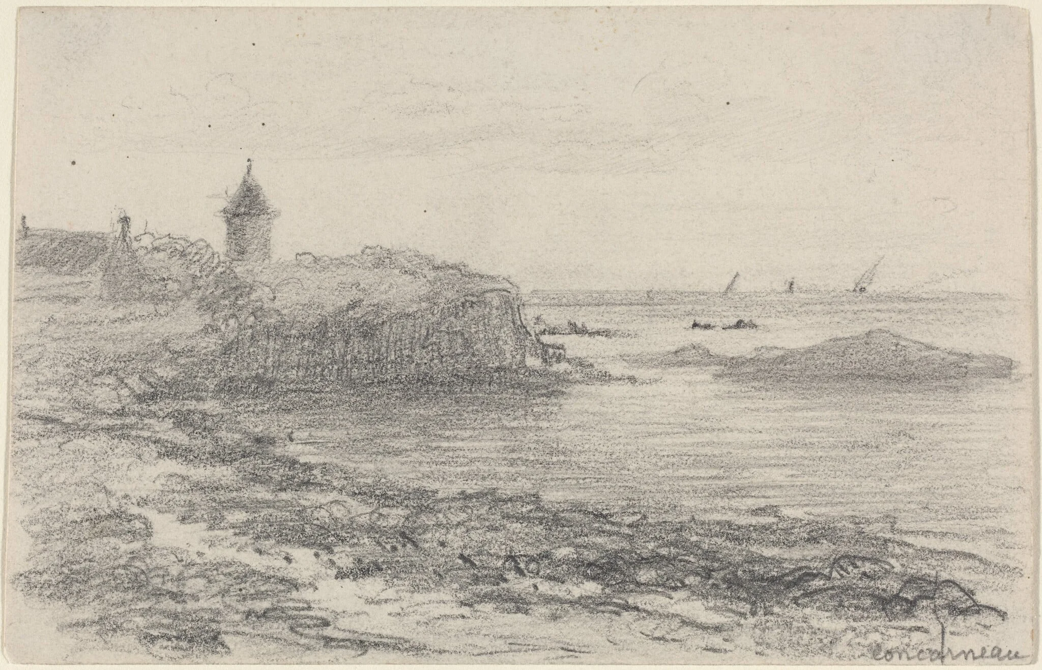 The Coast at Concarneau, by Eugène Boudin, graphite, 1861
