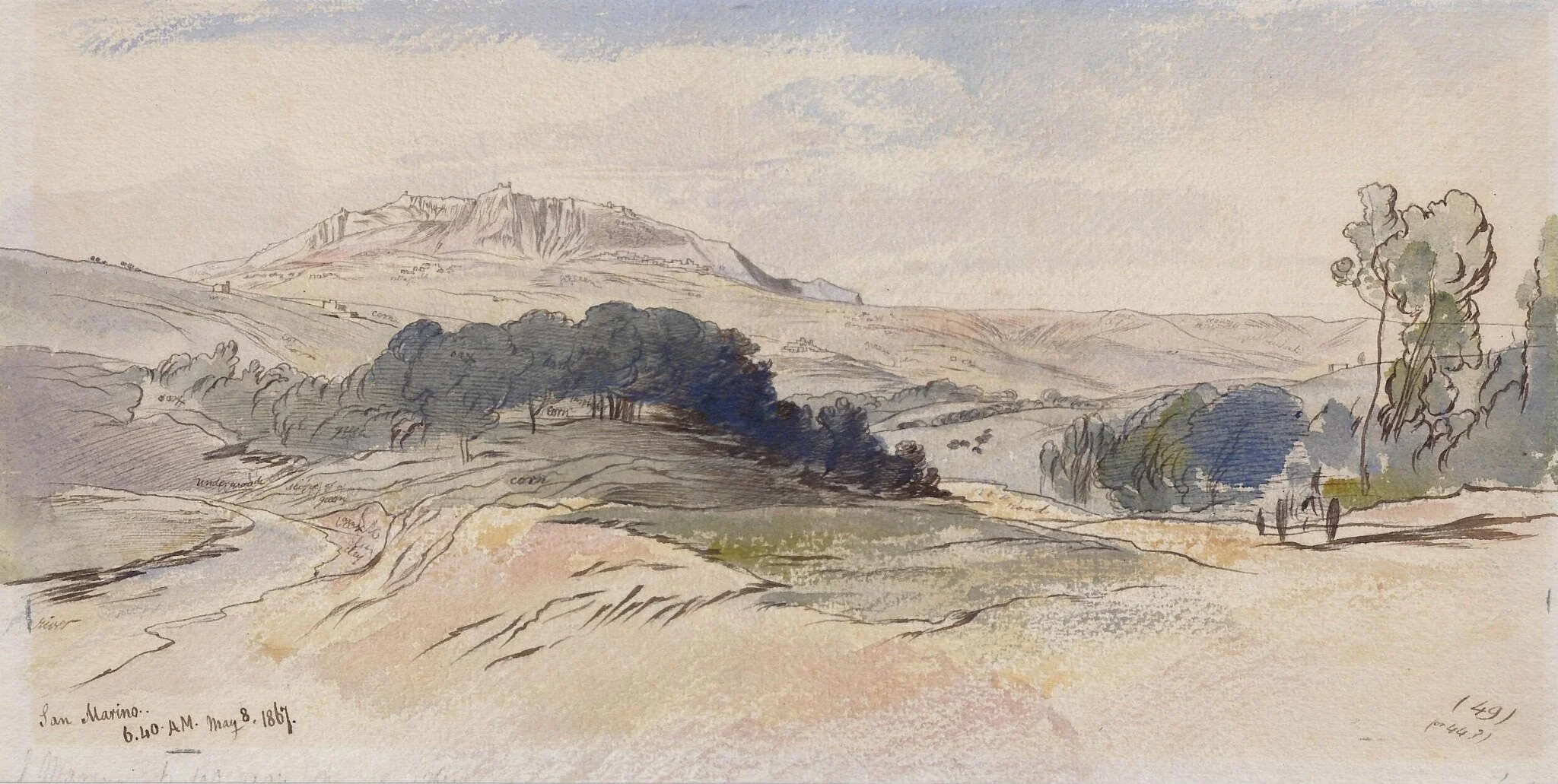 San Marino 6.40 AM.  May 8. 1867, by Edward Lear, watercolor, 1867