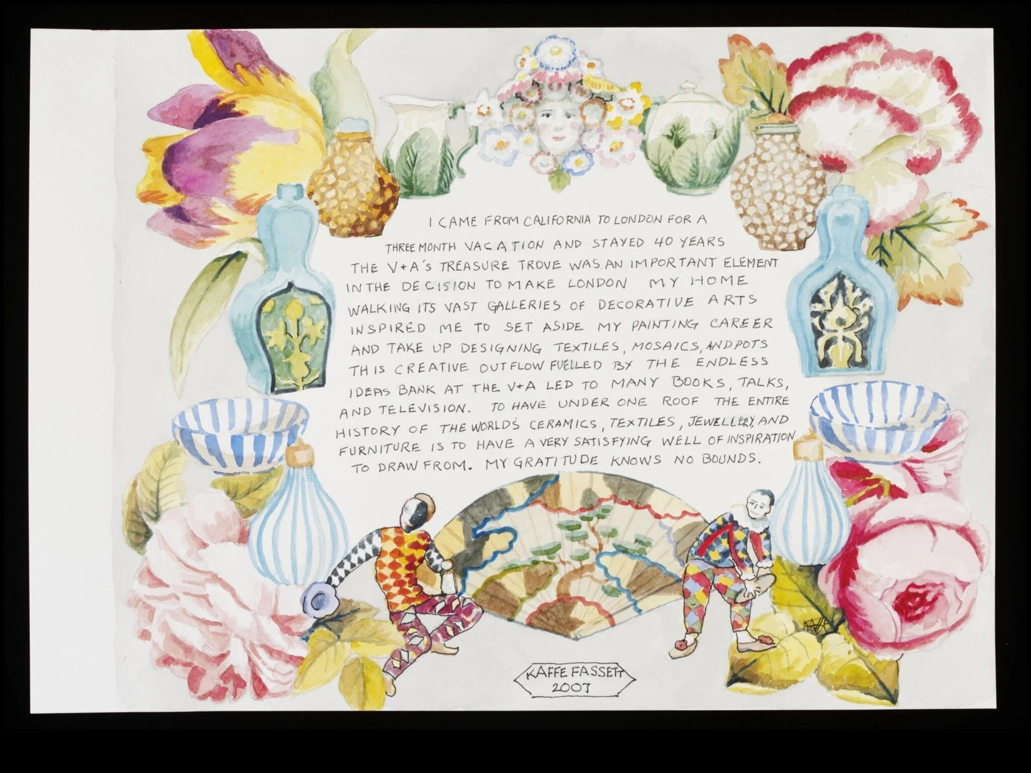 Contribution to V&A's 150th anniversary album, by Kaffe Fassett, watercolor, 2007
