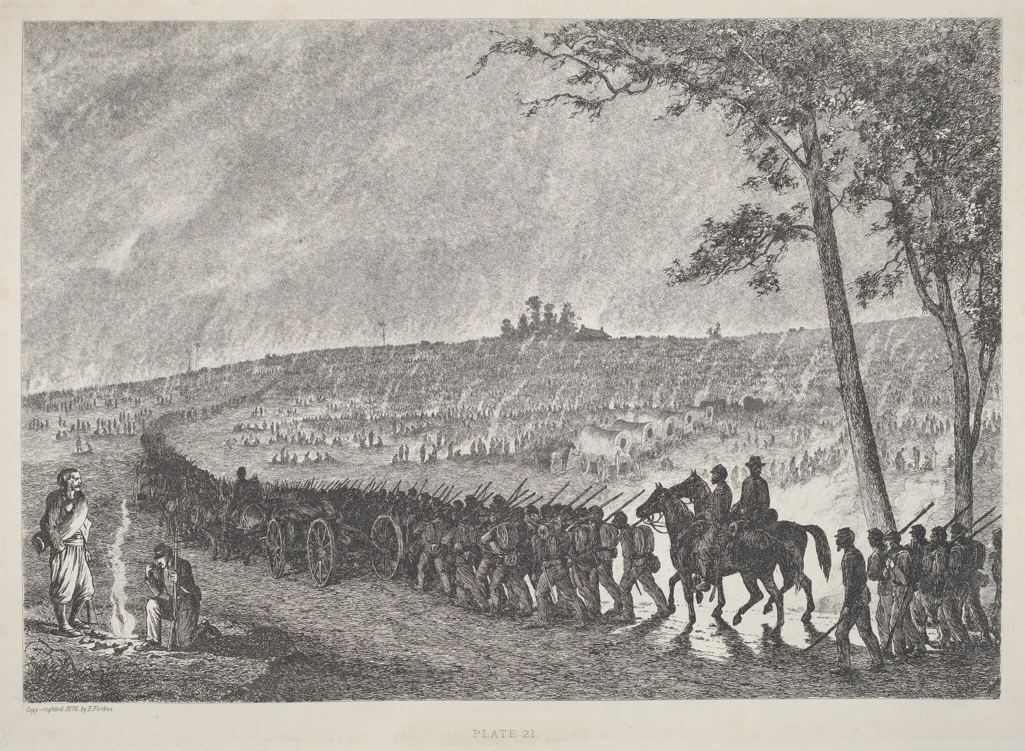 Going Into Camp at Night, by Edwin Forbes, ink, 1876