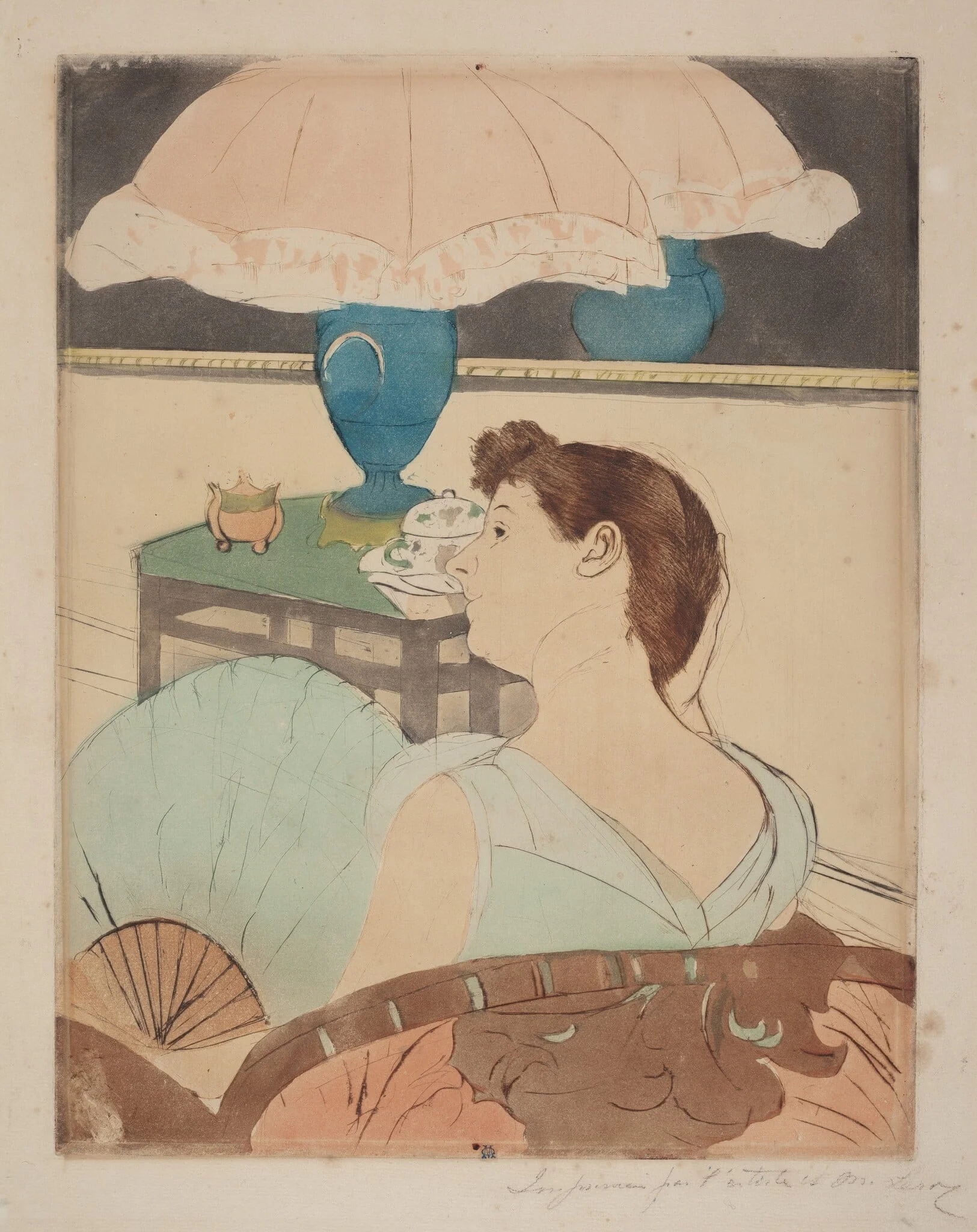 The Lamp, by Mary Cassatt, ink, 1890