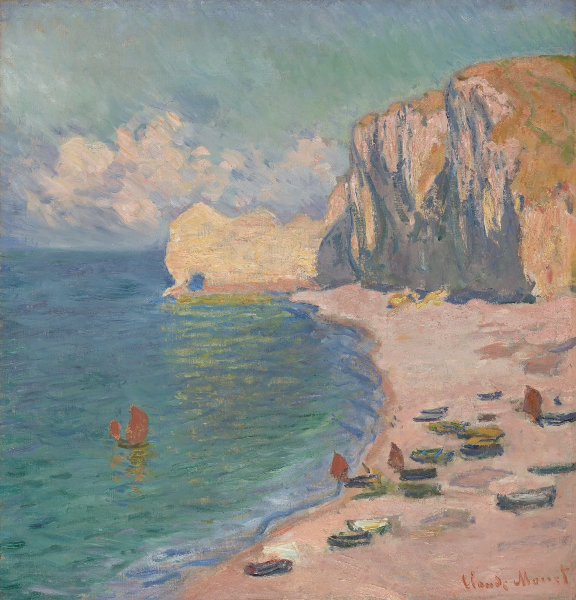 Étretat: The Beach and the Falaise d'Amont, by Claude Monet, oil, 1885