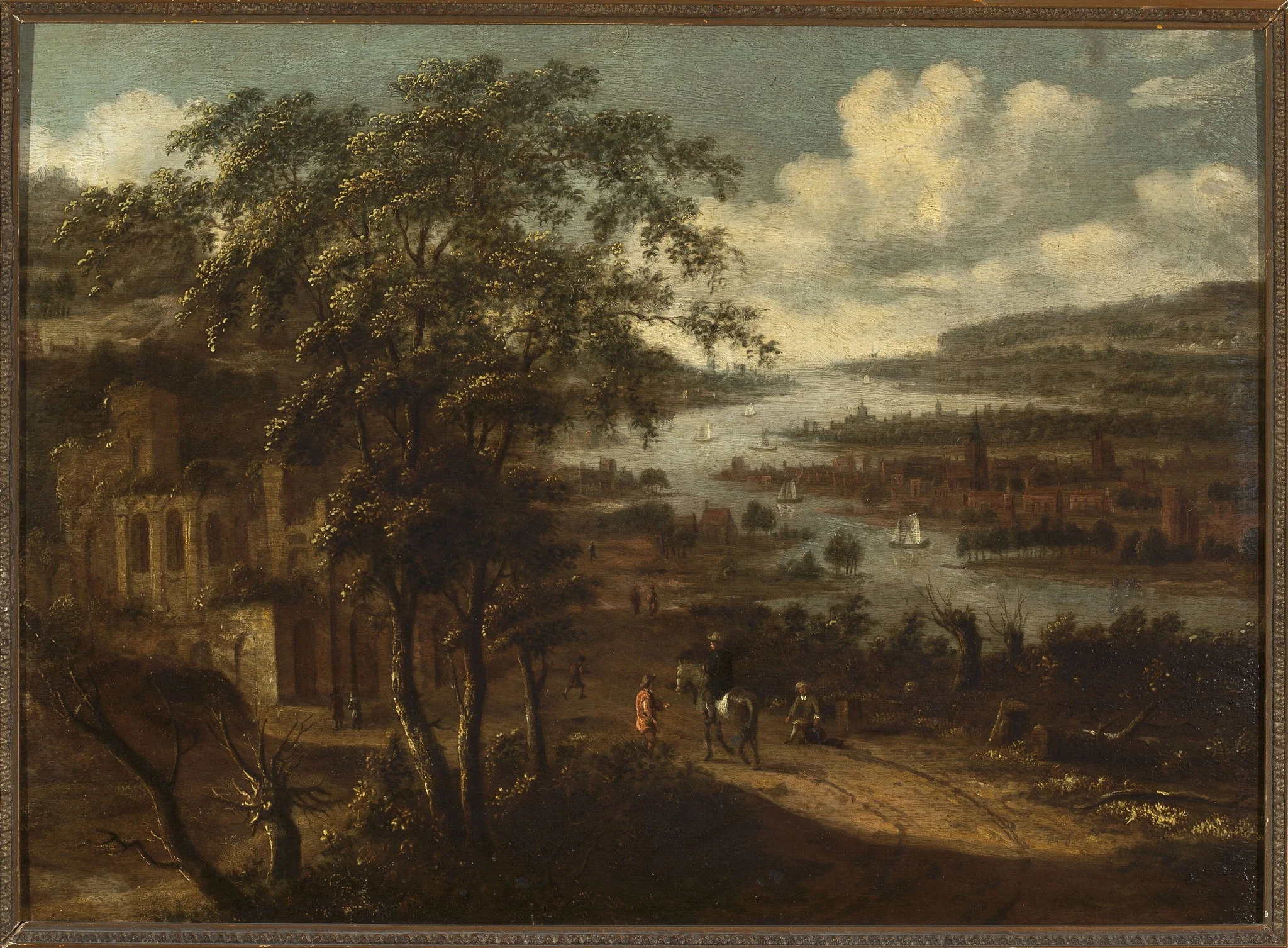 Landscape, by Dionys Verburg, oil, 1698