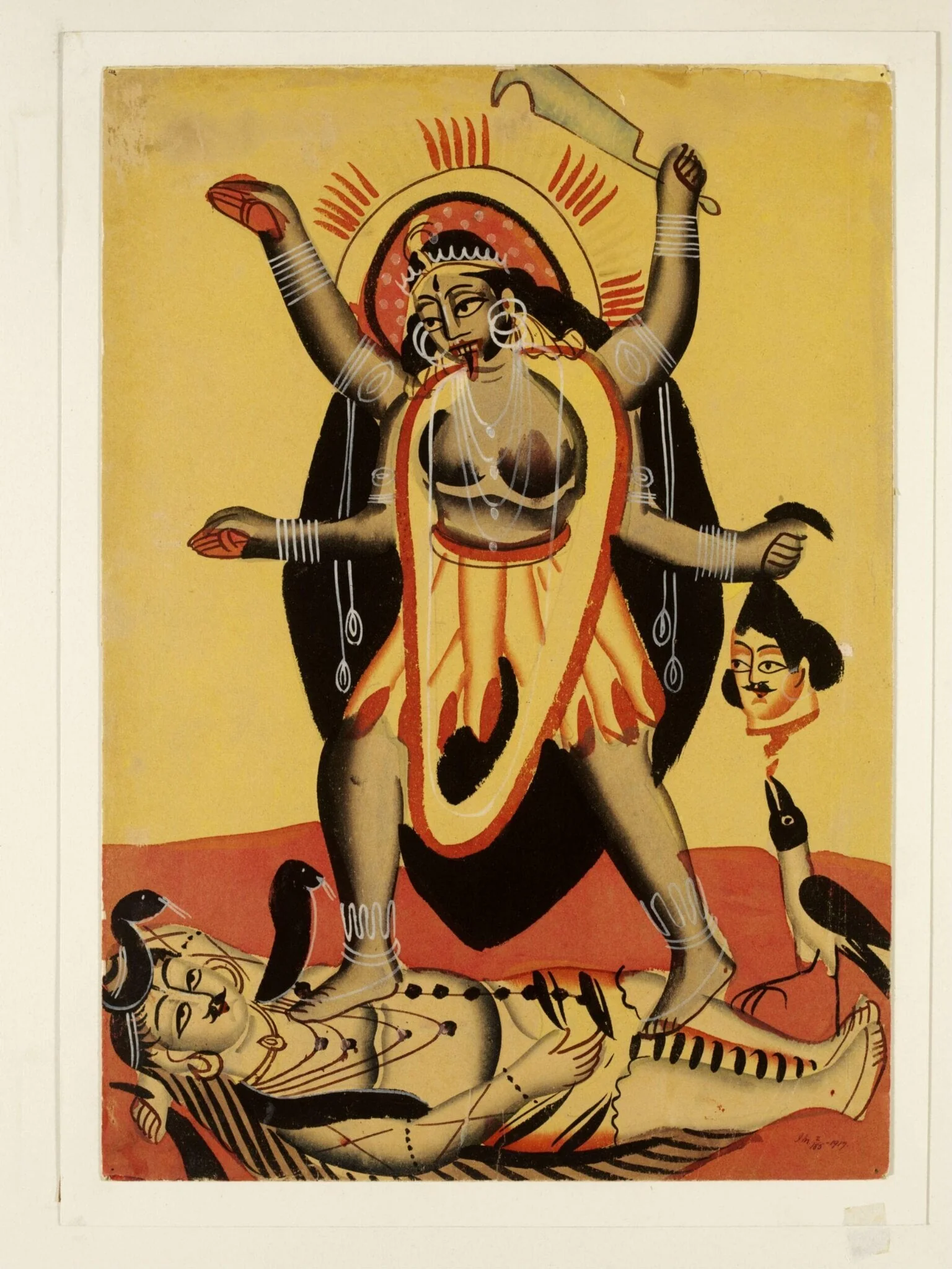 Kali dancing on Shiva, by Unknown, paint, 1890