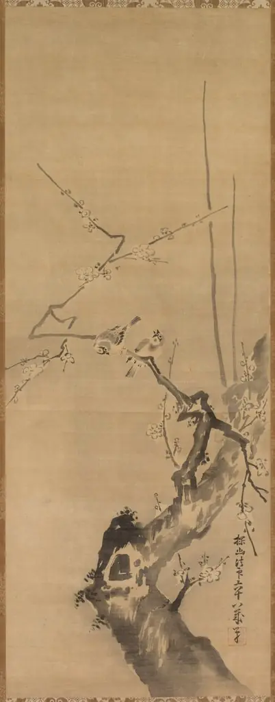 Sparrows on Blossoming Plum