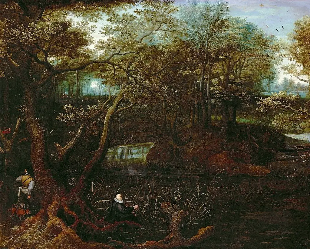 Fisherman at the forest pond (with self portrait)