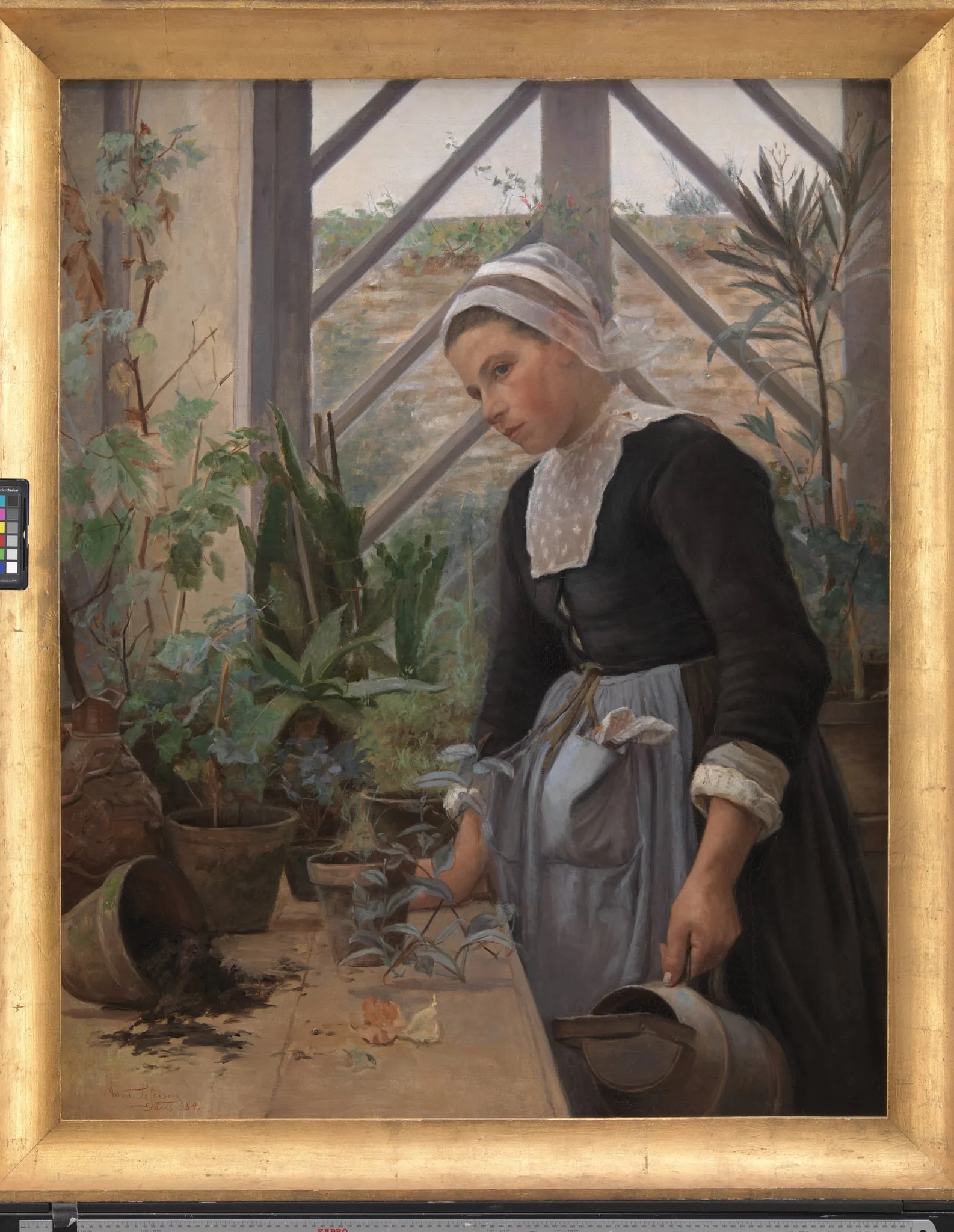 Breton Girl Looking After Plants in the Hothouse, by Unknown, 1884