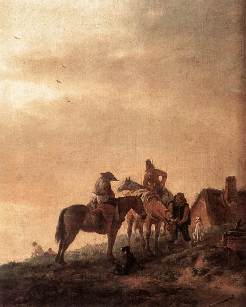Three Horsemen halting at a Well