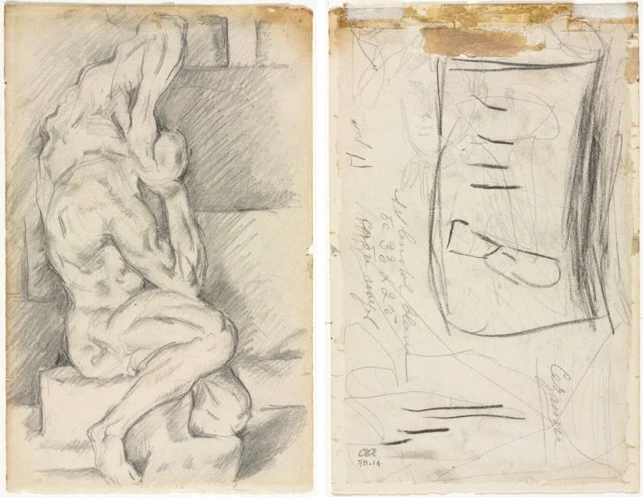 Sketch of Anatomical Sculpture (recto) Sketch of Madame Cézanne (verso), by Paul Cezanne, 1882