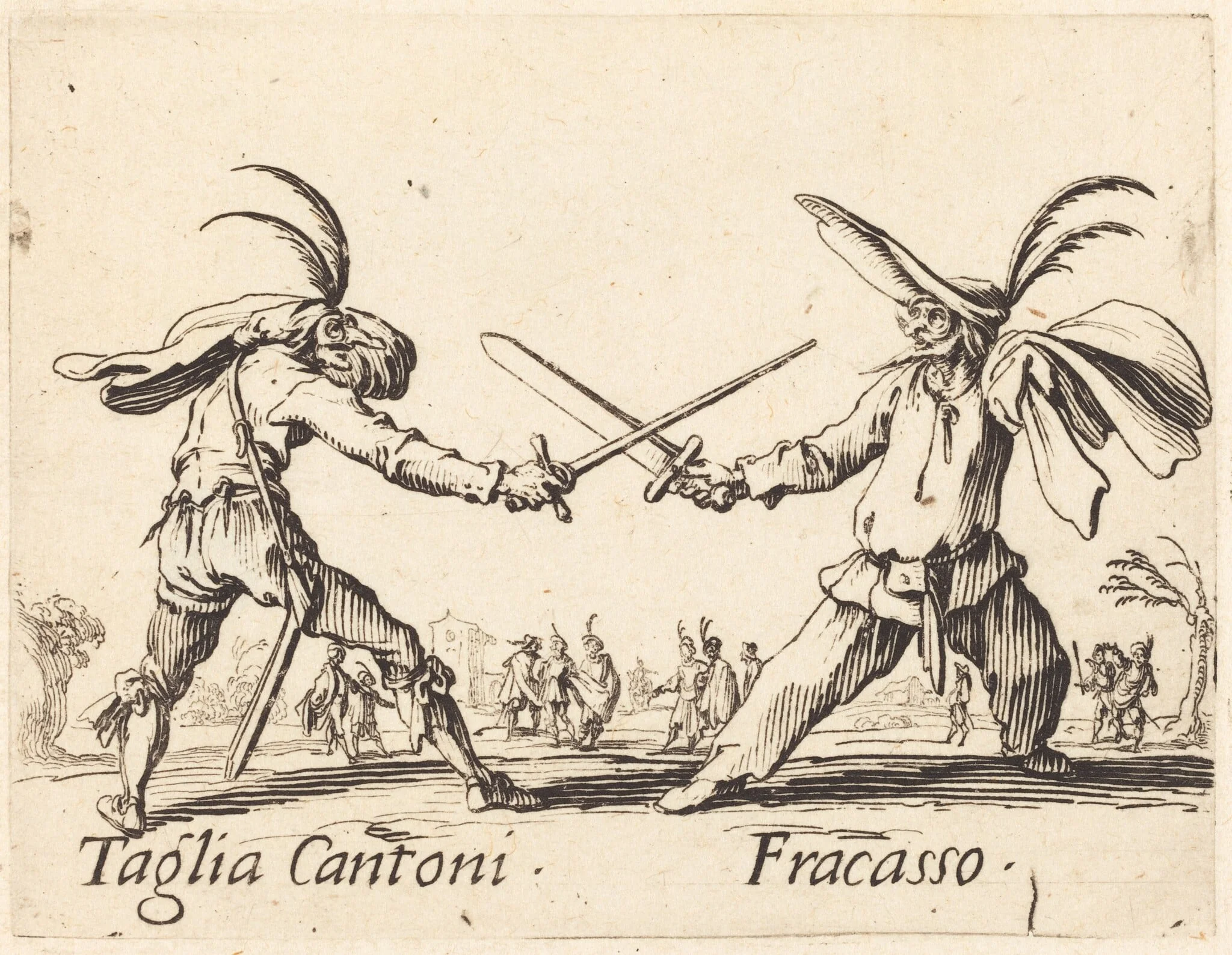 Taglia Cantoni and Fracasso, by Jacques Callot, ink, 1622