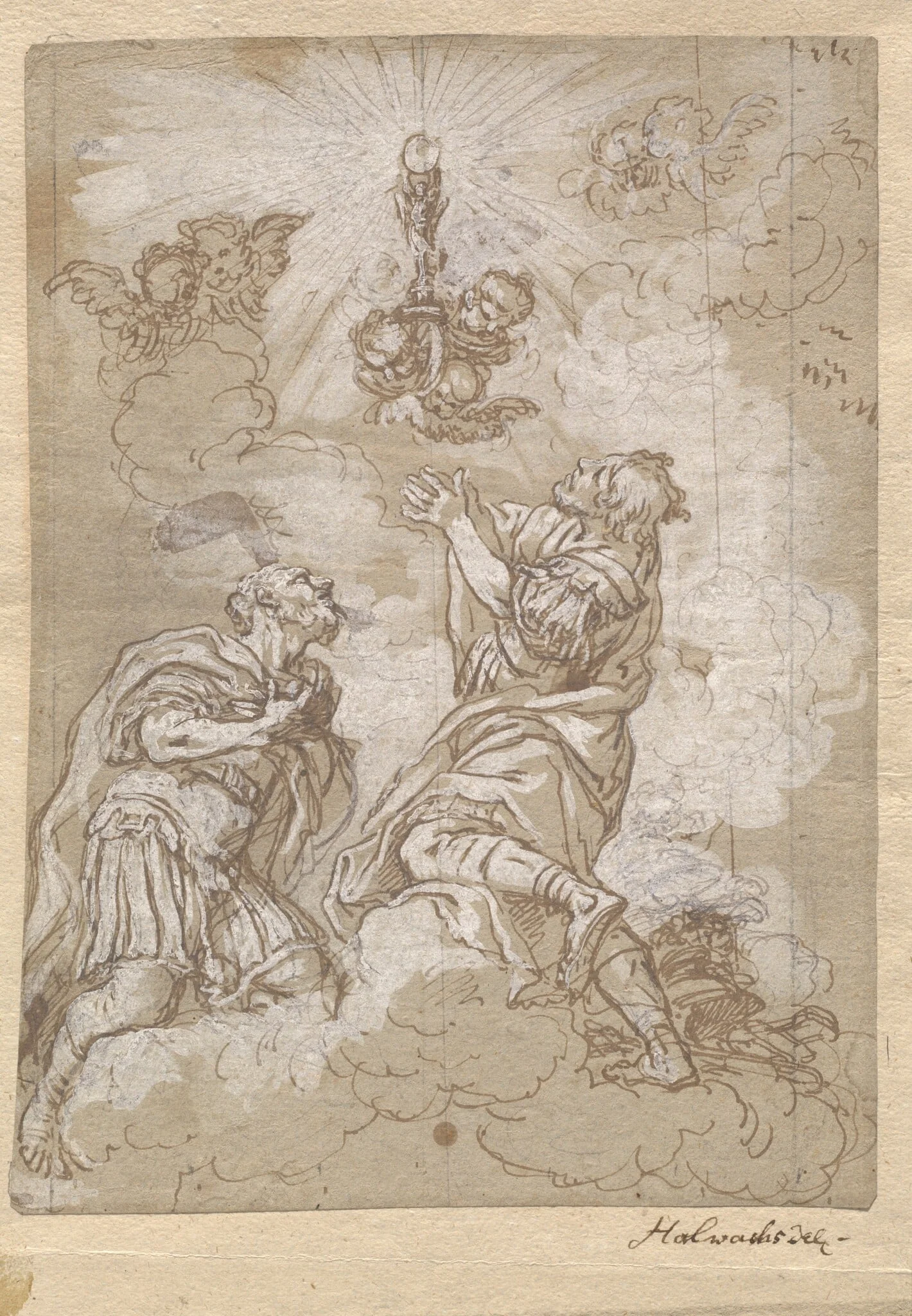 Two Soldier Saints Adoring the Host