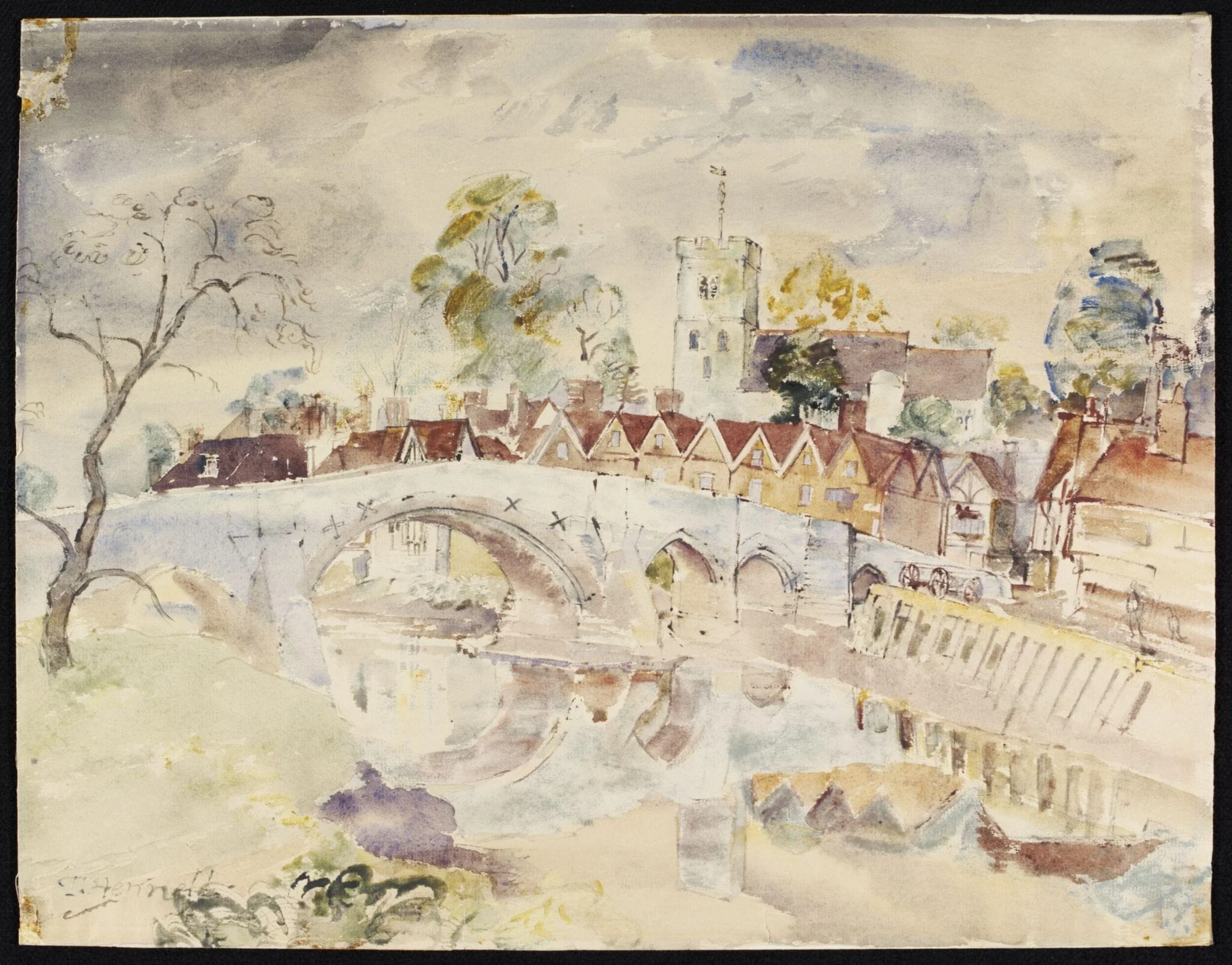 Aylesford Bridge, by Hennell, watercolor, 1940