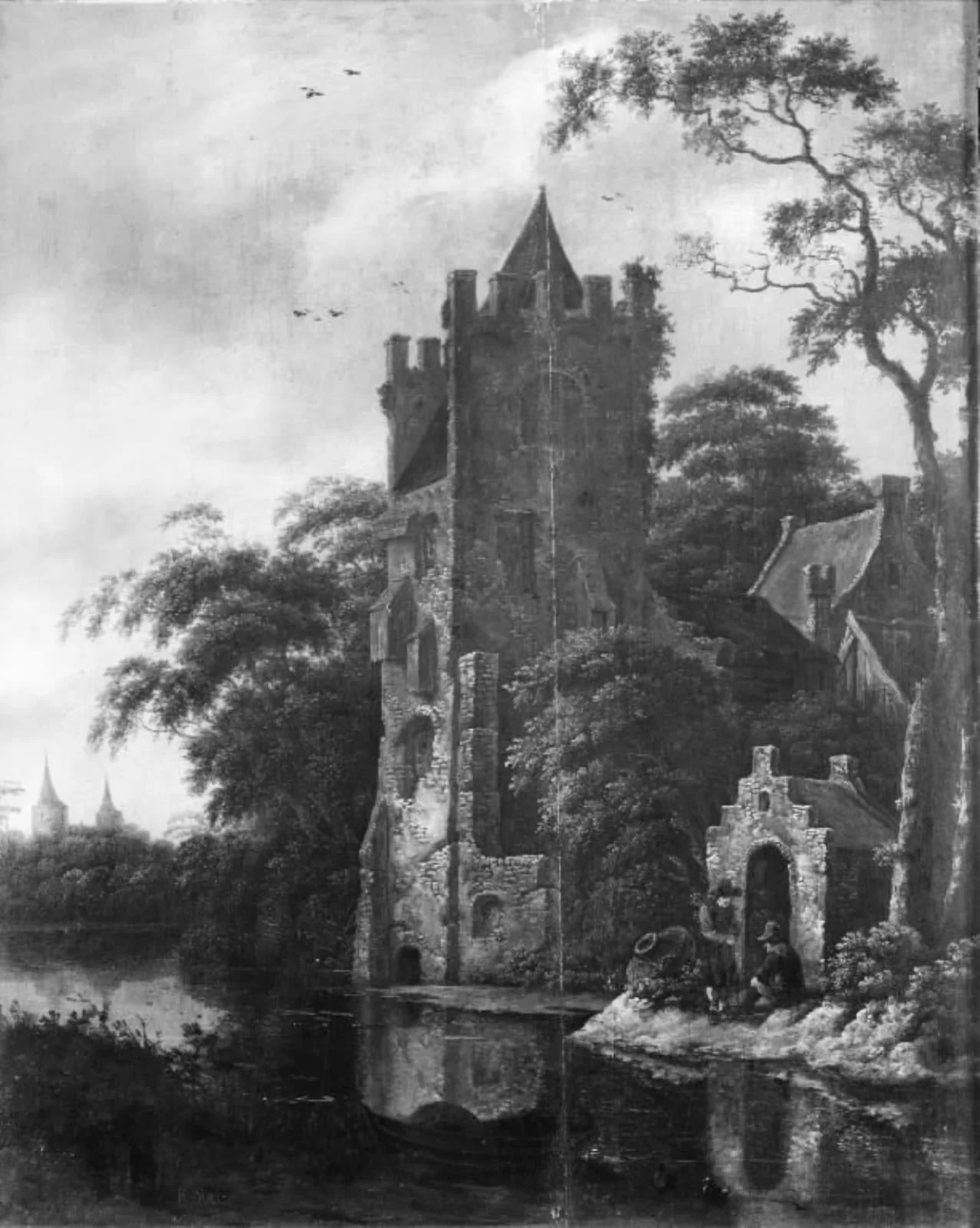Ruins of a Castle by a River, by Unknown, 1663