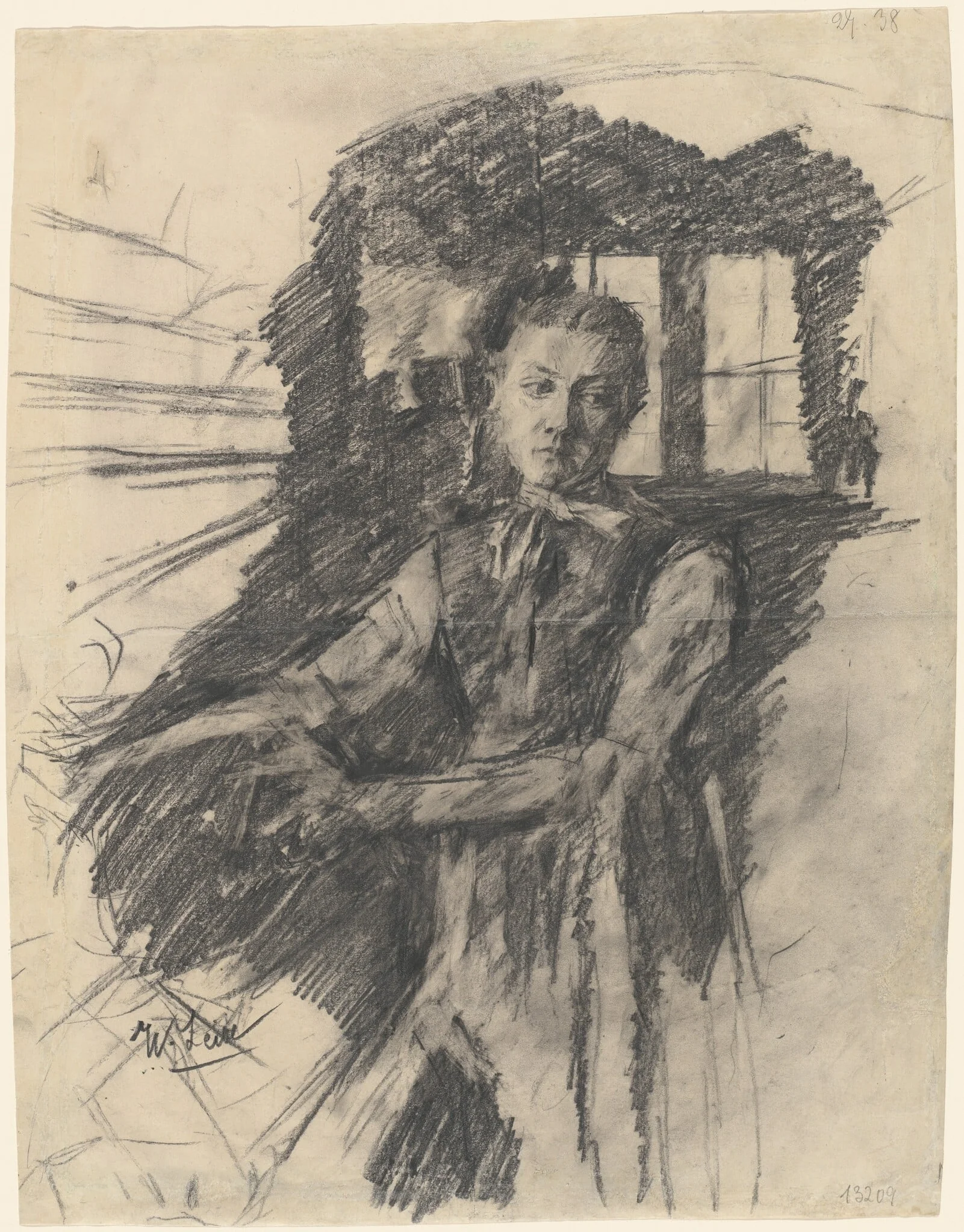 Malresl Working in the Kitchen, by Wilhelm Leibl, graphite, 1898