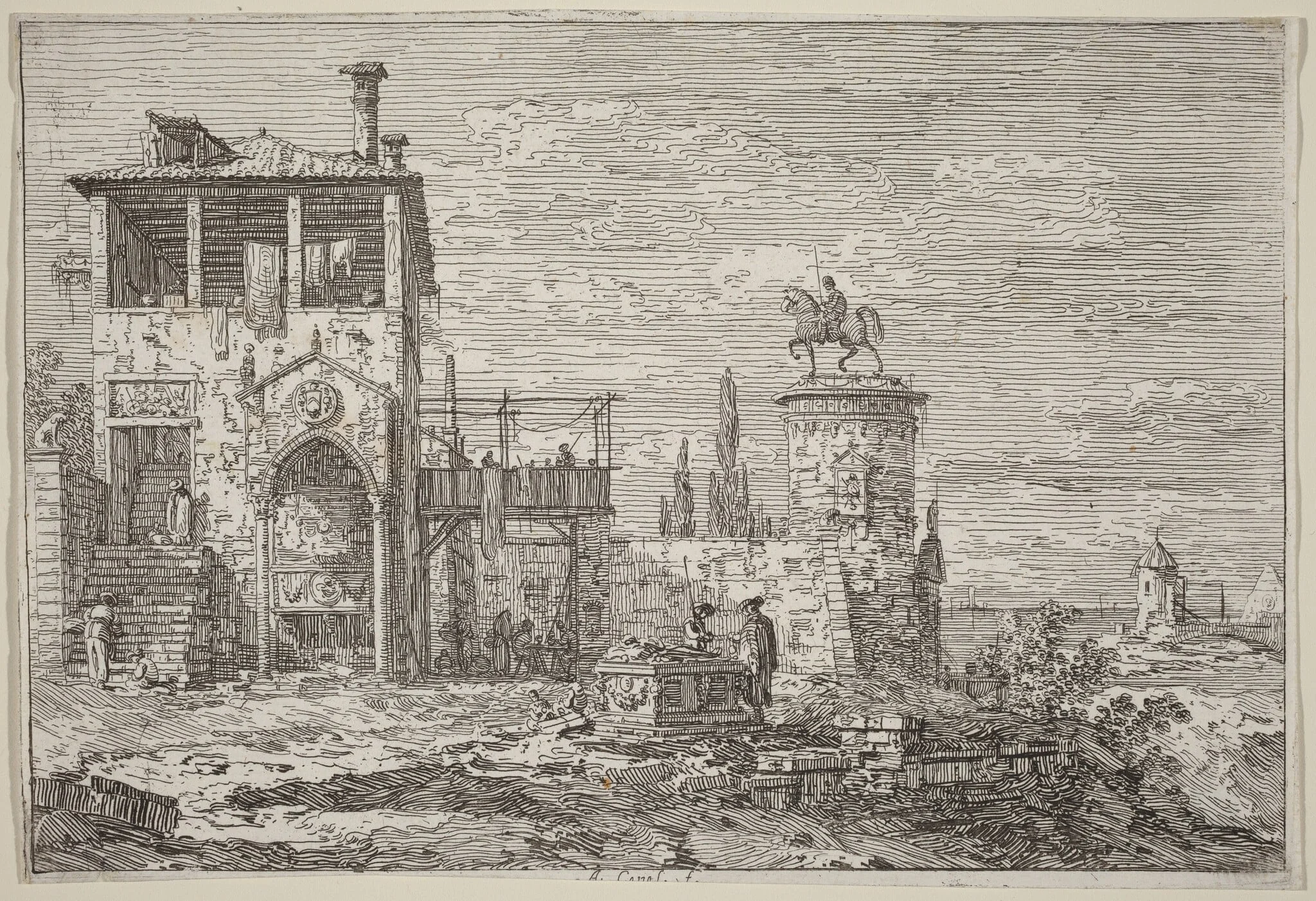 The Equestrian Monument, by Canaletto, ink, 1740