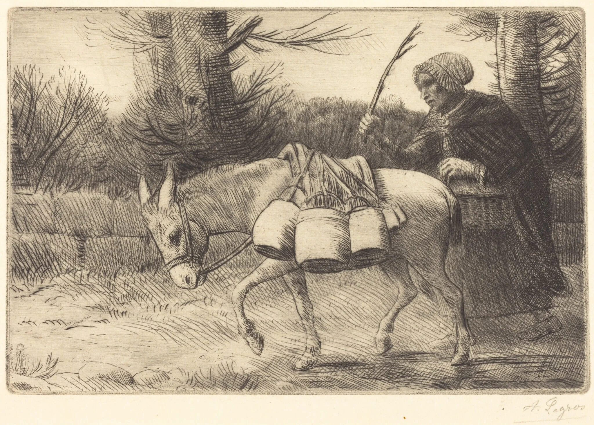 Milkmaid of Boulogne, 3rd plate (Laitiere a Boulogne), by Alphonse Legros, ink, 1874