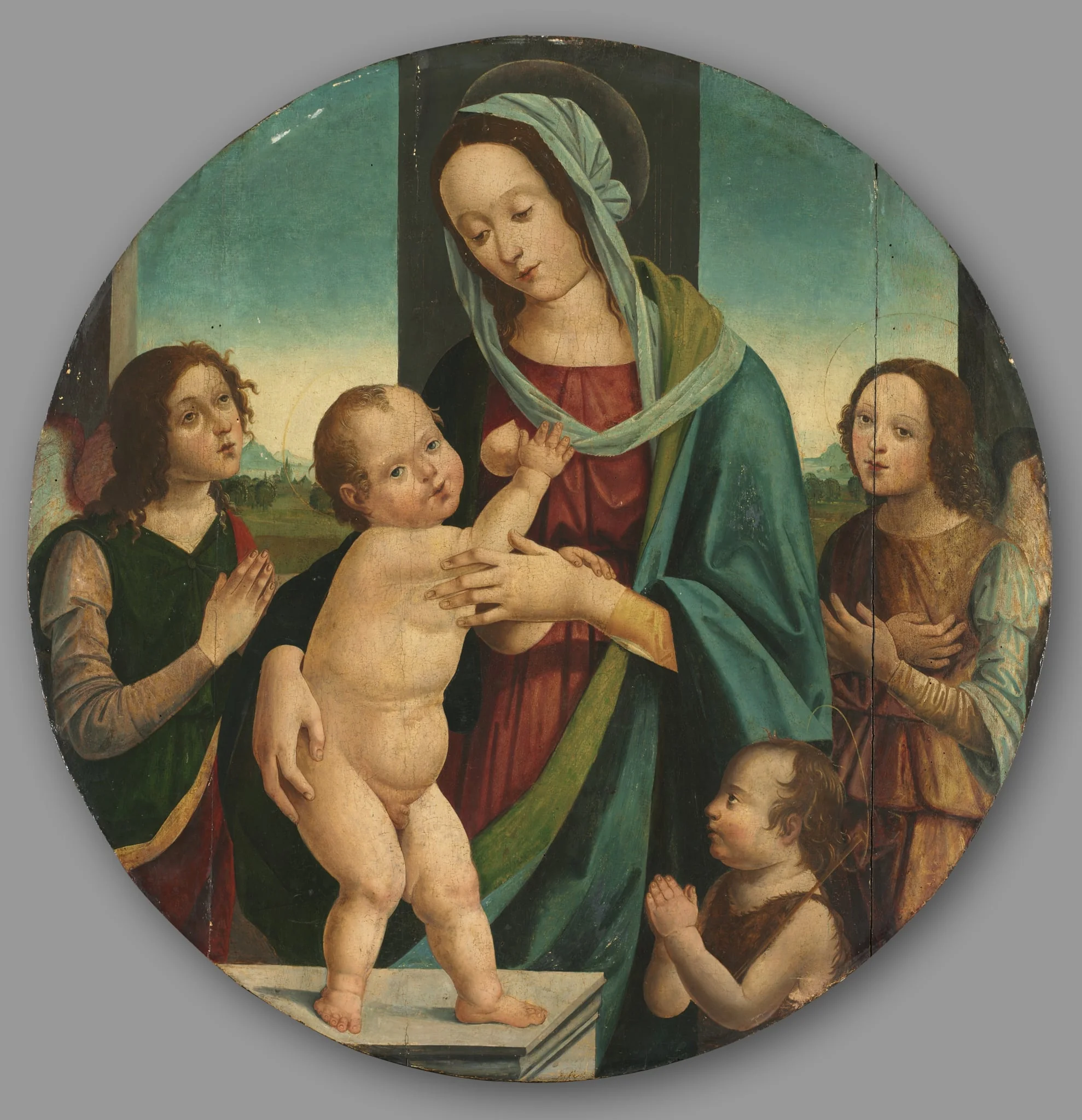 Virgin and Child with John the Baptist and Angels, by Pietro del Donzello, unspecified, 1500