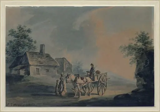 Cottage with cart and figures