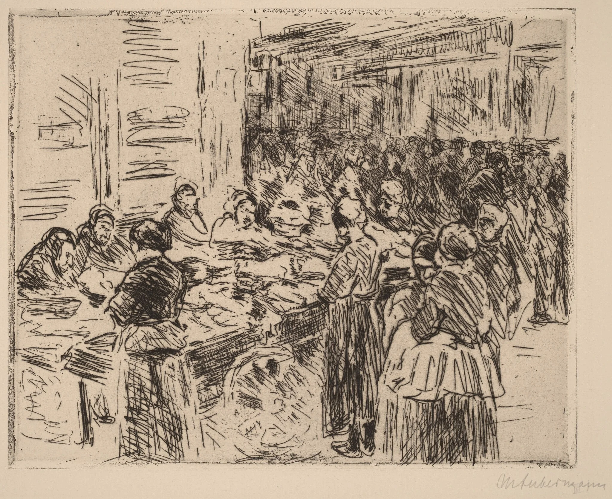From the Jewish Quarter in Amsterdam: Fishmarket on the Street Corner, by Max Liebermann, ink, 1908