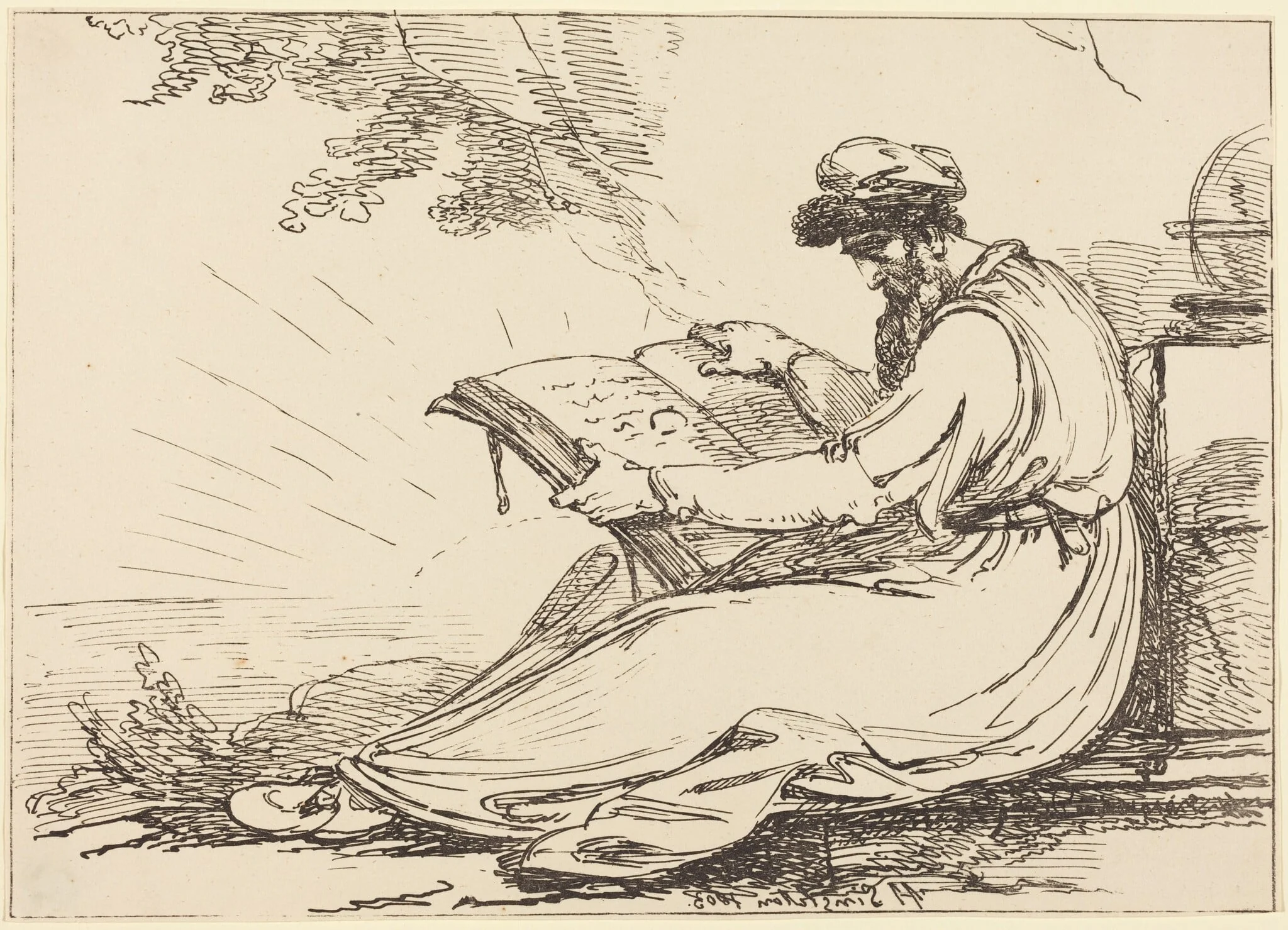 Oriental with Beard, Reading a Book