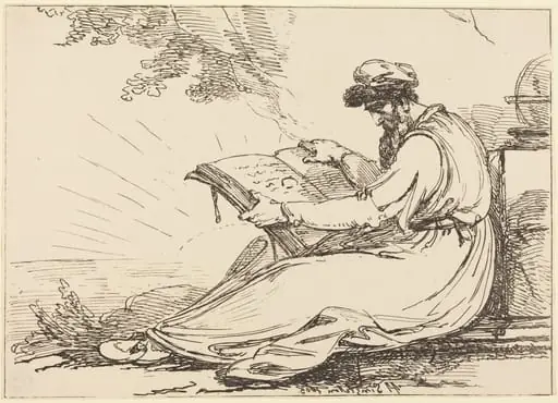 Oriental with Beard, Reading a Book