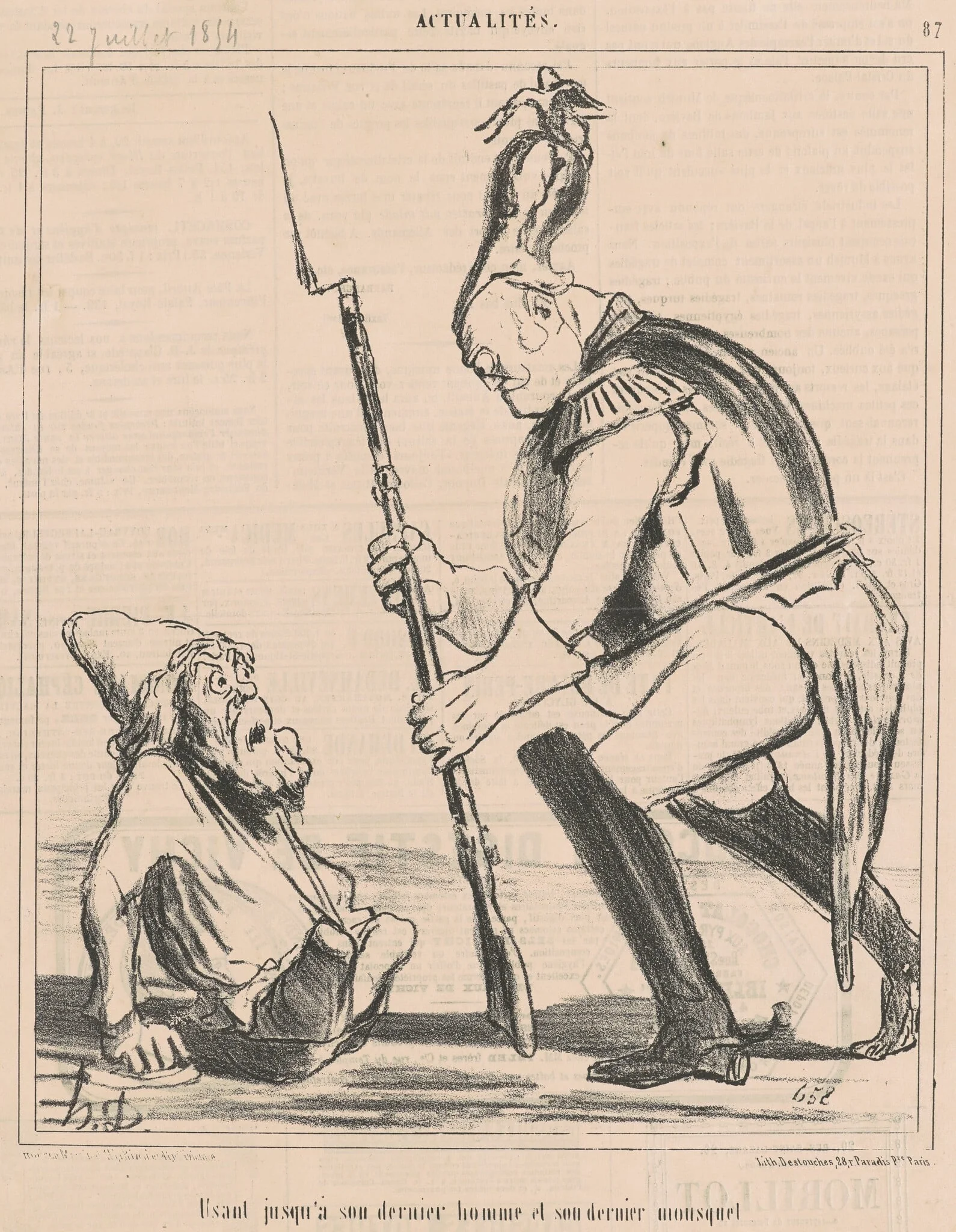 Usant jusqu'a son dernier homme ..., by Honoré Daumier, ink, 1854