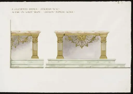 Drawing of the front and end of the altar, St. Clement Danes, Strand, W.C.