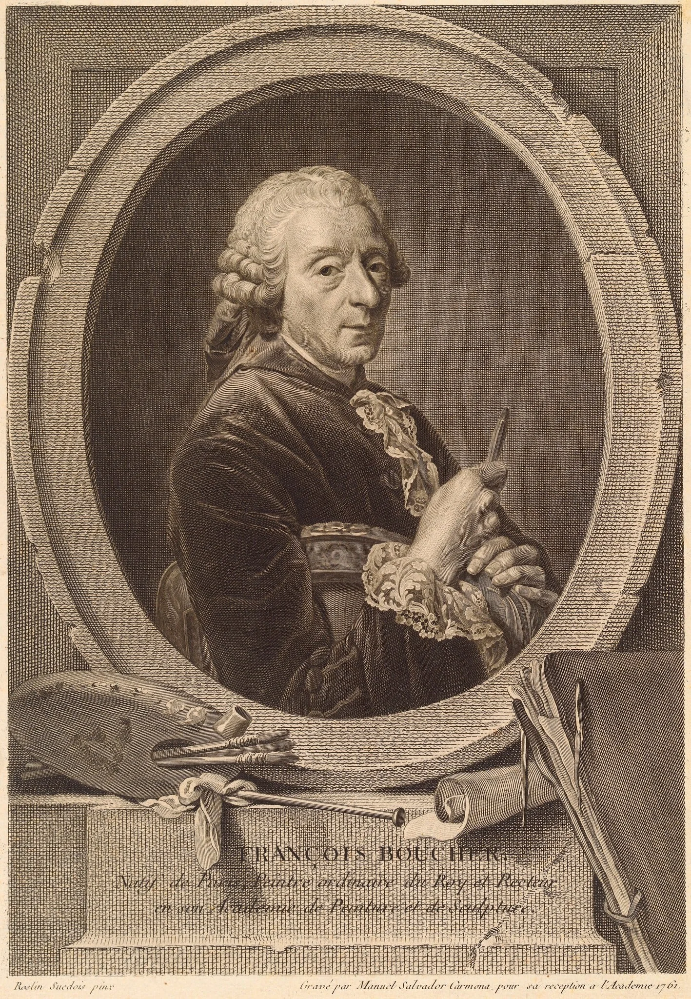 François Boucher, by Manuel Salvador Carmona, ink, 1761