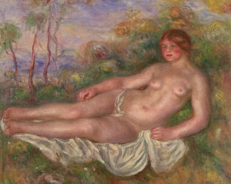 Reclining Woman Bather, by Auguste Renoir, oil, 1906