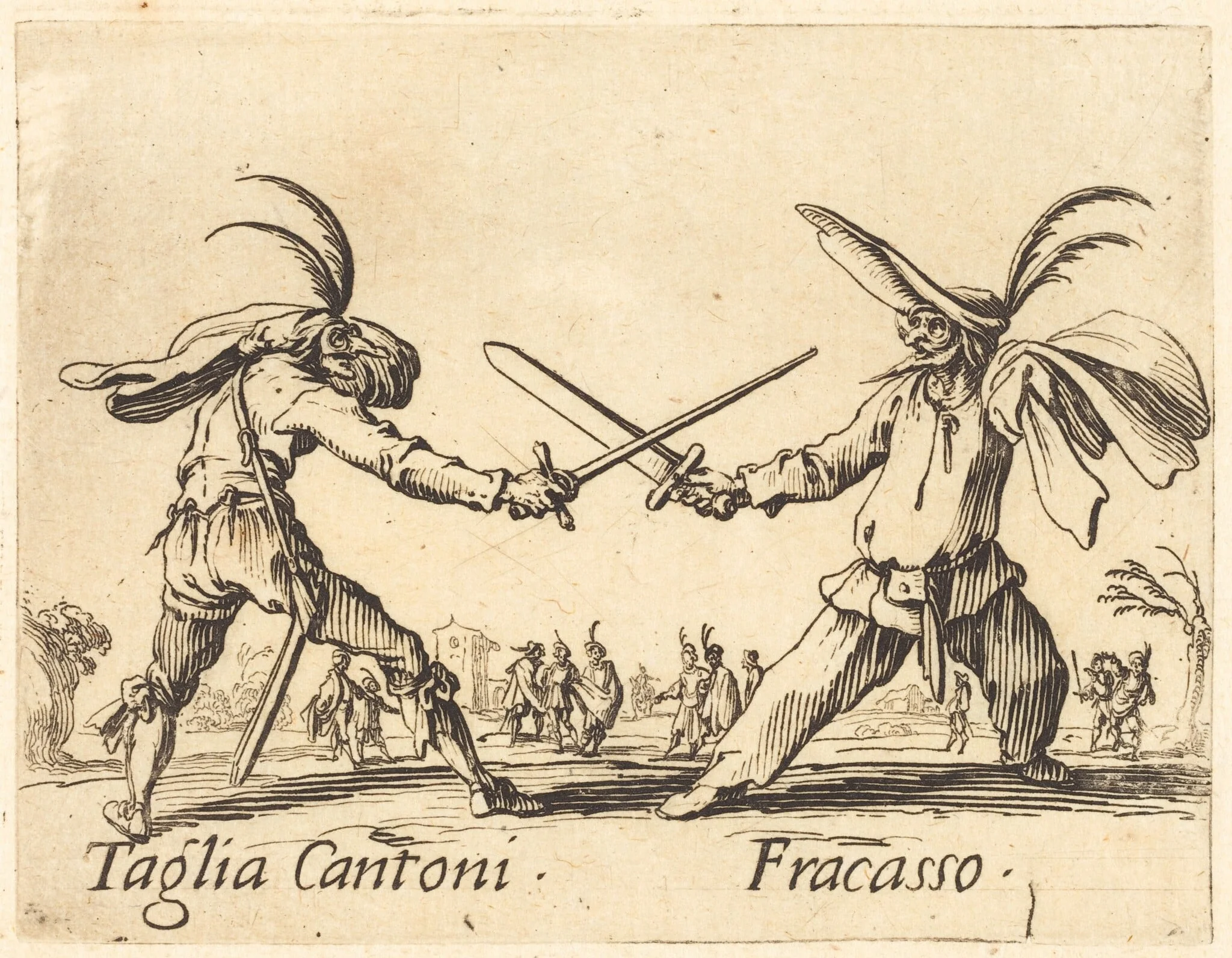 Taglia Cantoni and Fracasso, by Jacques Callot, ink, 1622