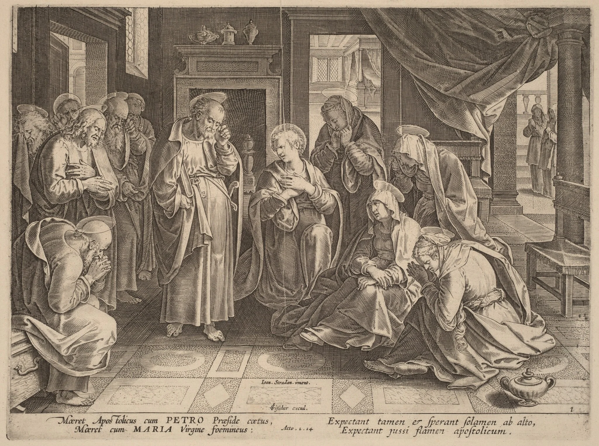 The Meeting of the Apostles and the Women in the Upper Room, by Philip Galle, ink, 1574