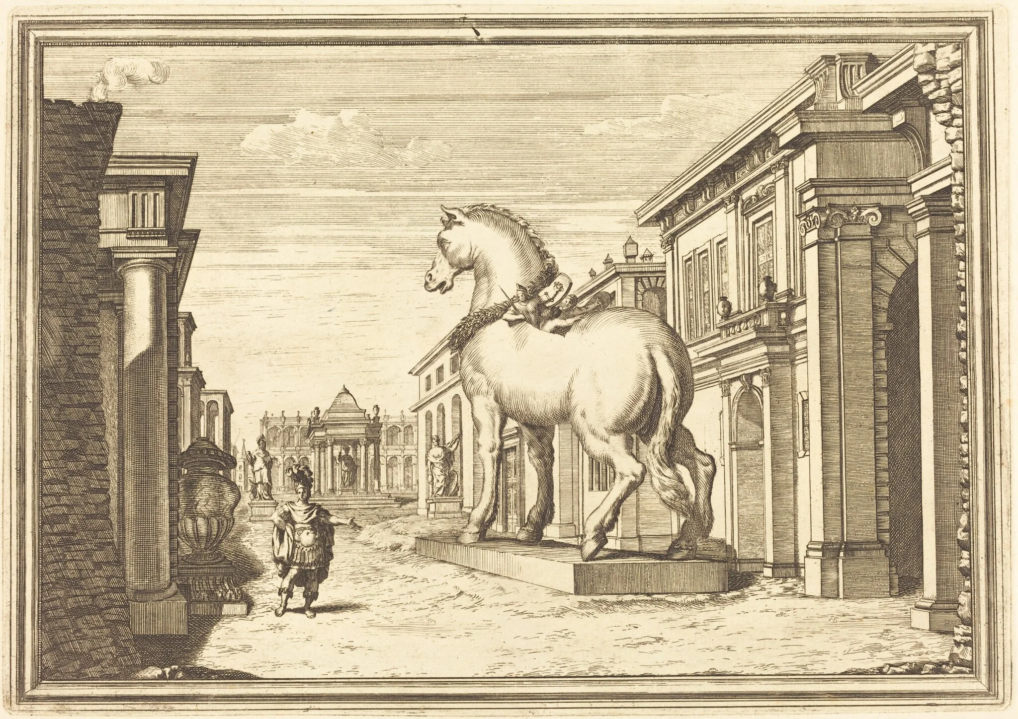 Il Greco in Troia: Plate 2, by Arnold von Westerhout, ink, 1688