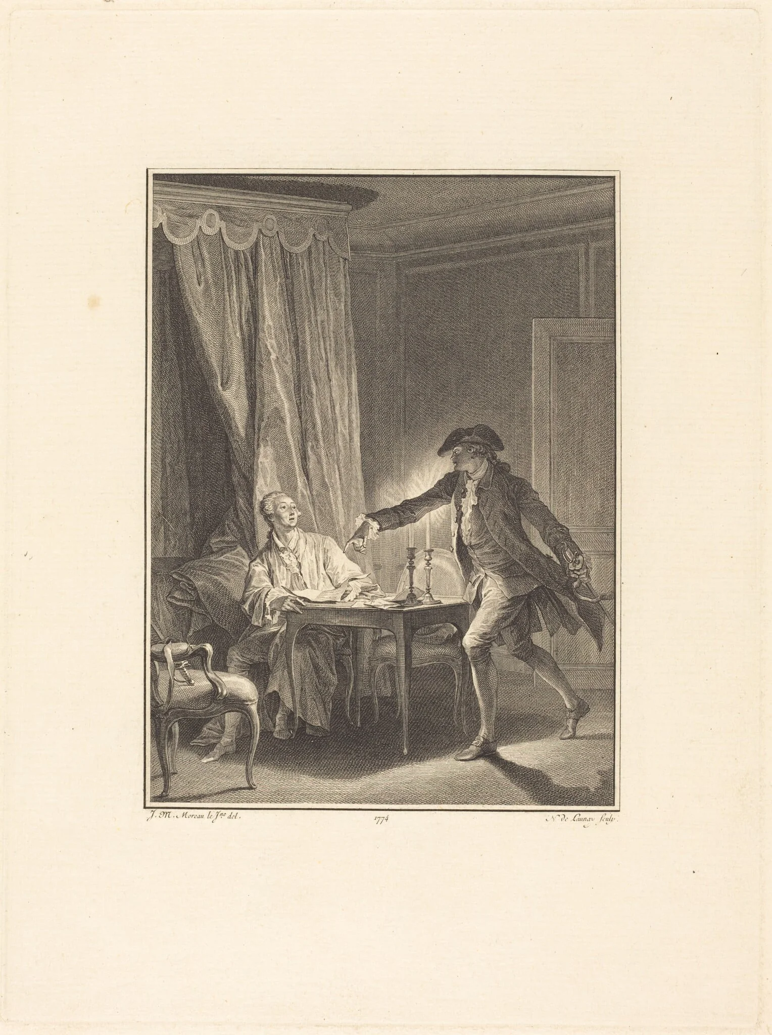 Ah! Jeune homme à ton bienfaiteur, by Nicolas Delaunay, ink, 1774