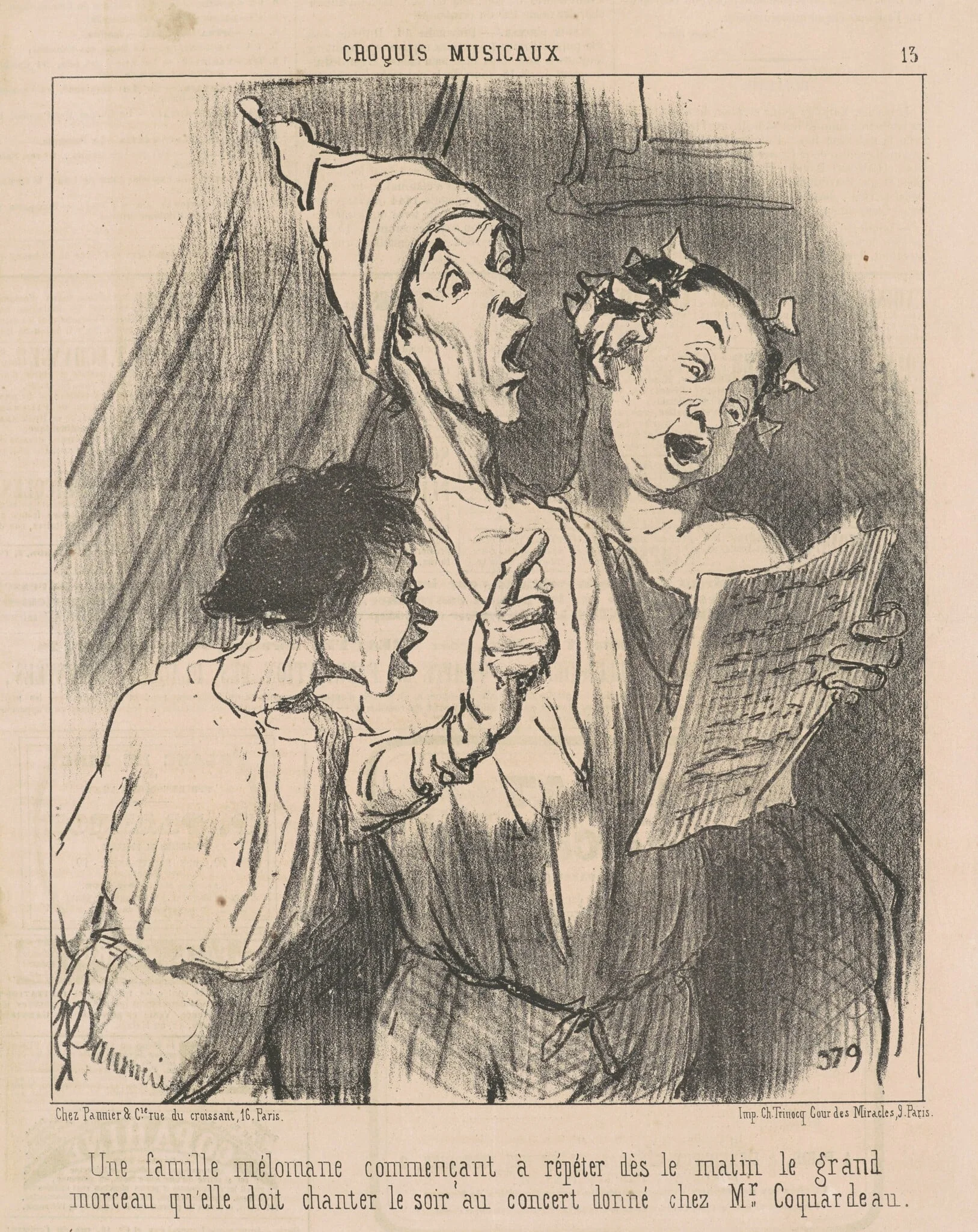 Une famille mélomane ..., by Honoré Daumier, ink, 1852