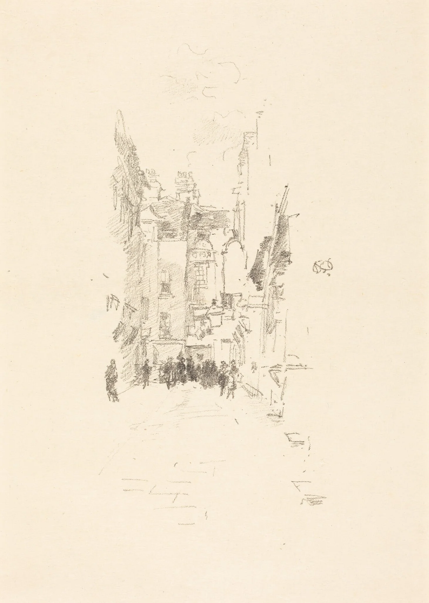 Little Court, Cloth Fair, by James McNeill Whistler, ink, 1887