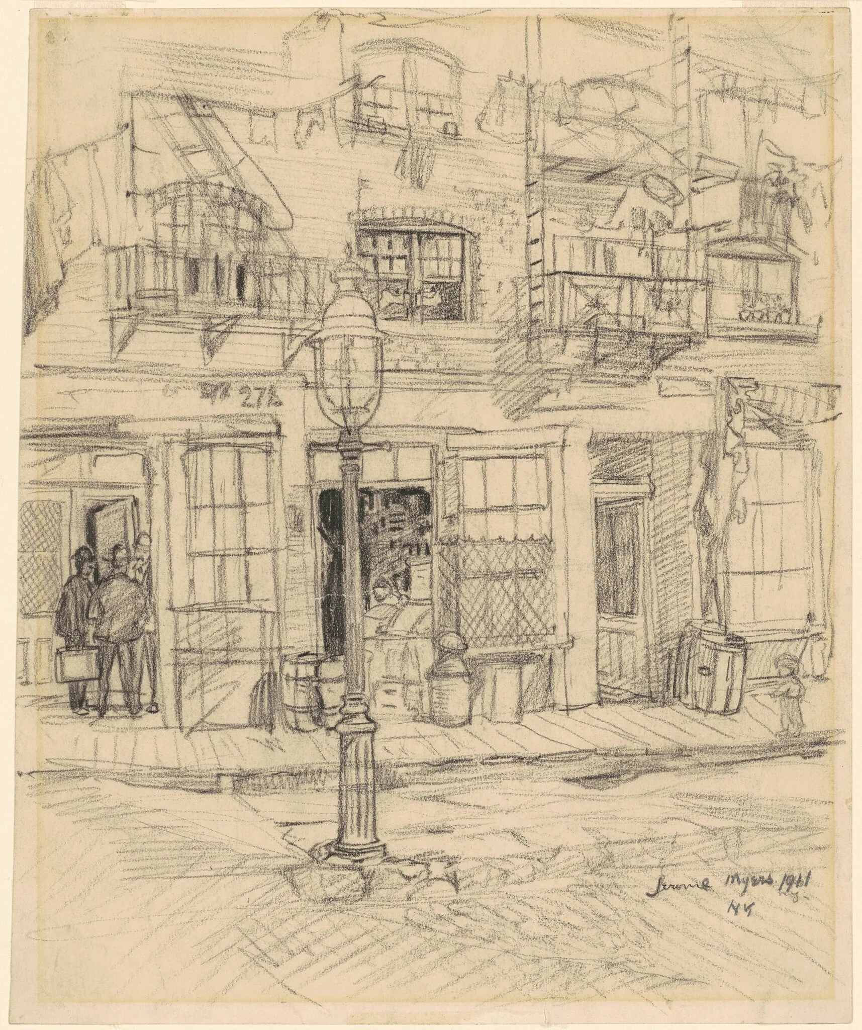 New York Street Scene, by Jerome Myers, chalk, 1911