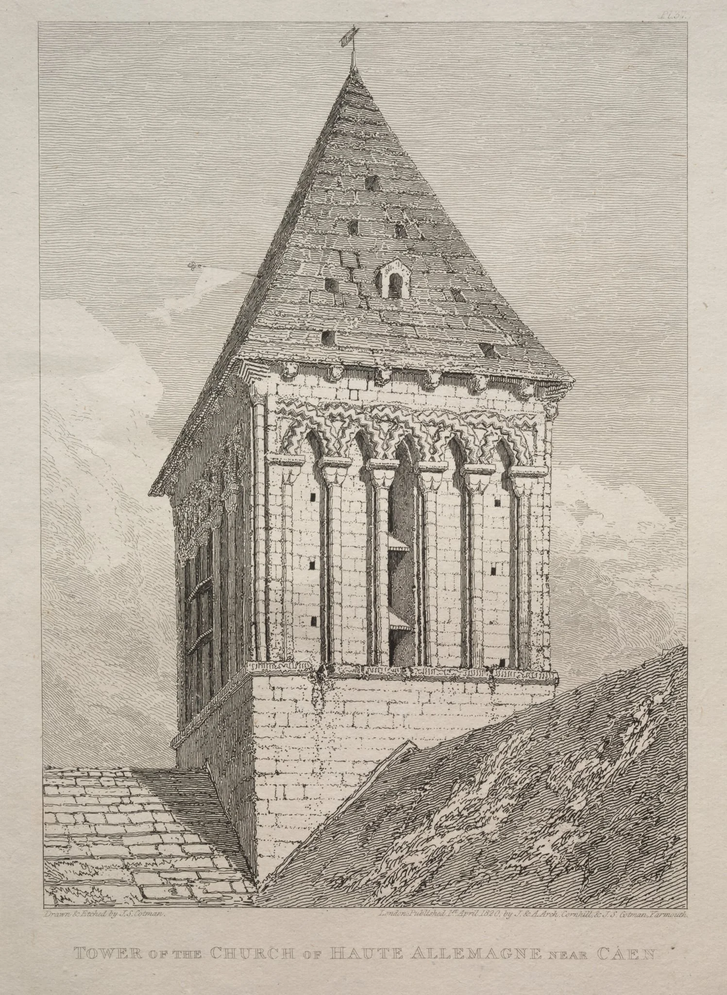Tower of the Church of Haute Allemagne near Caen, by John Sell Cotman, 1822