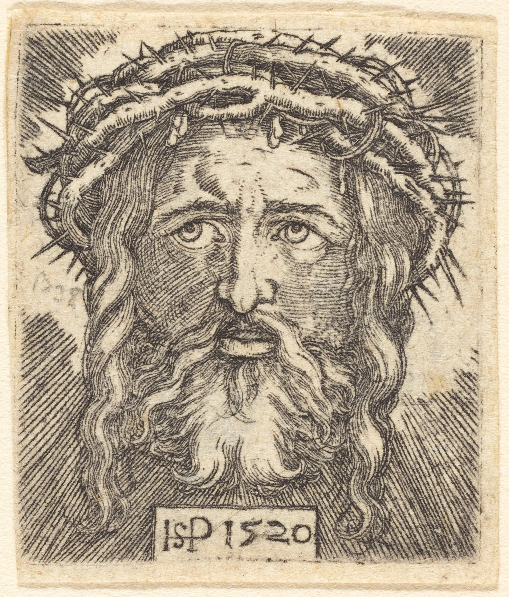 Head of Christ, by Sebald Beham, ink, 1520