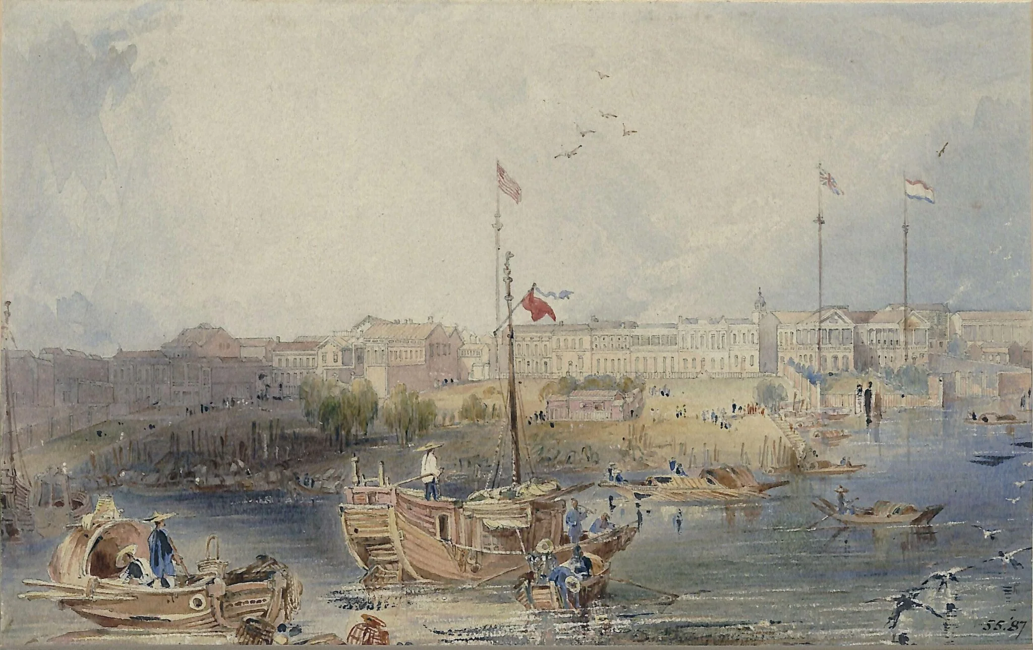 View in Guangzhou (Canton), China, by Allom, watercolor, 1850