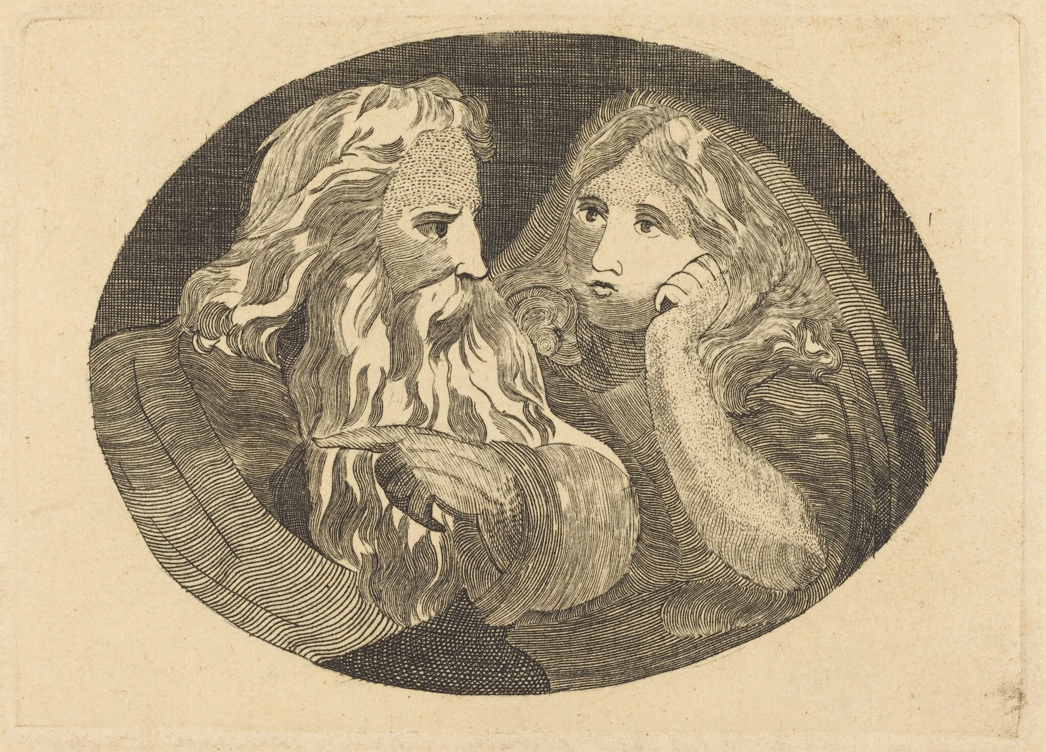 Lear and Cordelia, by Butts, Jr., Thomas, ink, 1807