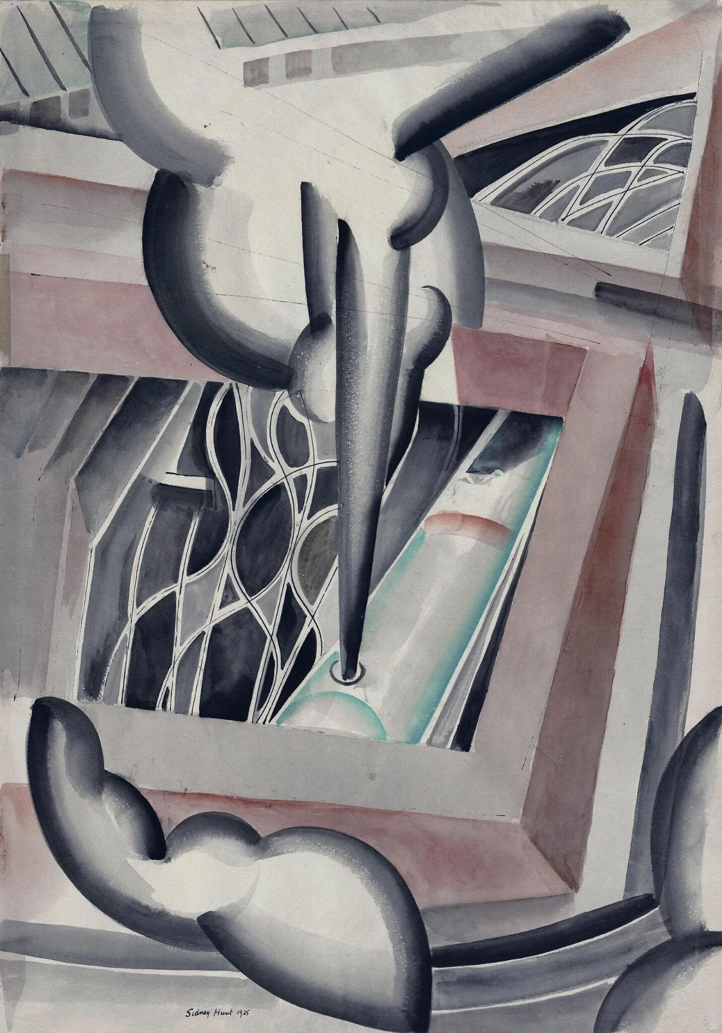 A Railway Engine, by Sidney Hunt, watercolor, 1925