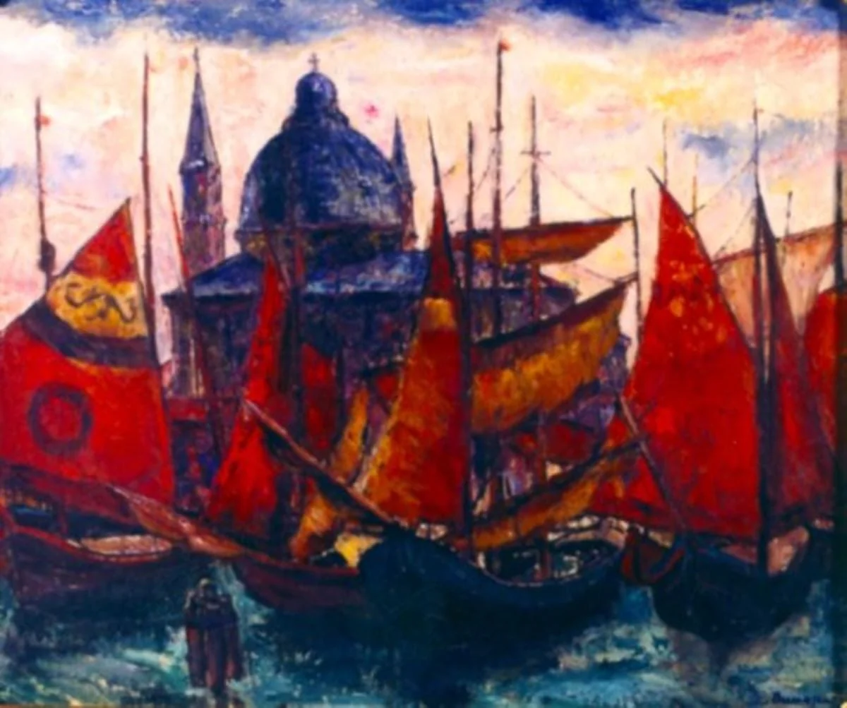 Bărci la Veneția, by Marius Bunescu, unspecified, 1949