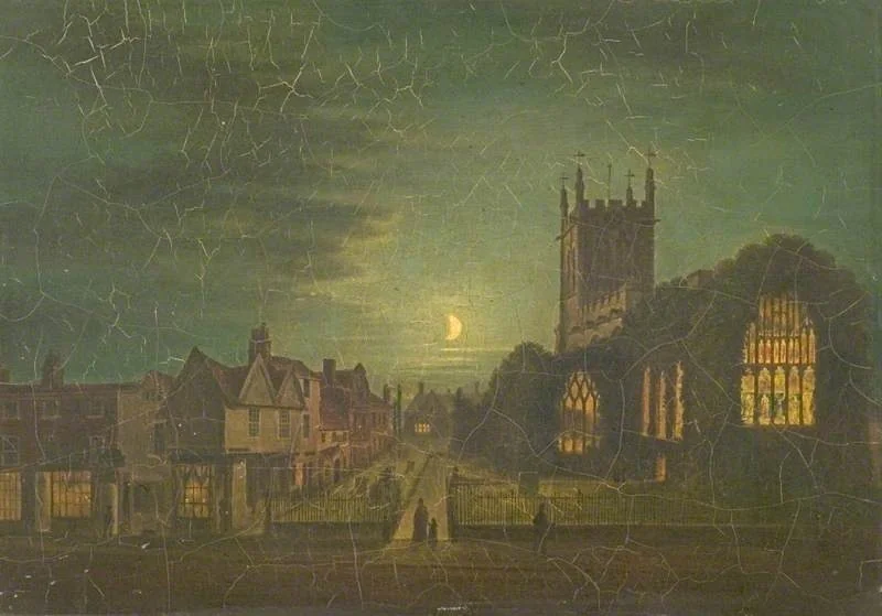 St Peter's Church, Derby, by Moonlight, by Henry Lark Pratt, unspecified, 1849