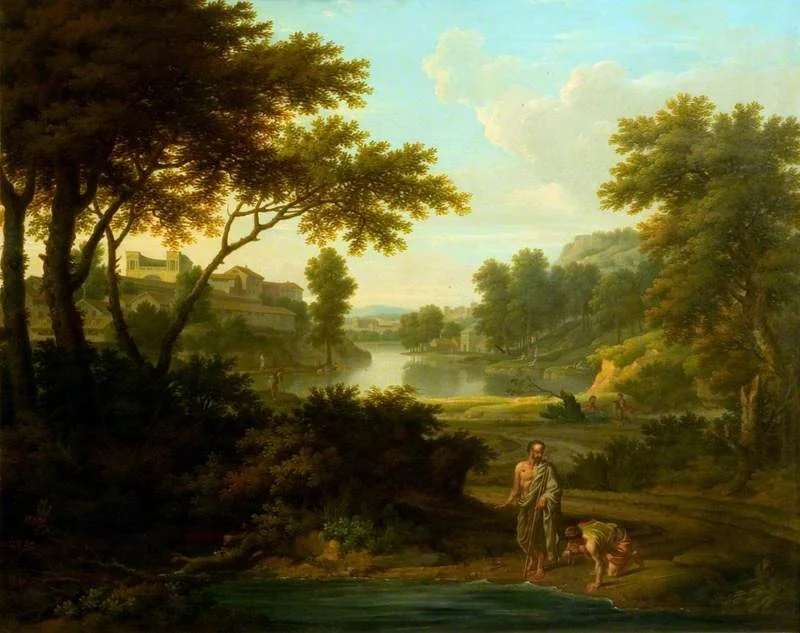 Diogenes Throwing away His Bowl (after Nicolas Poussin), by George Washington Lambert, oil, 1745