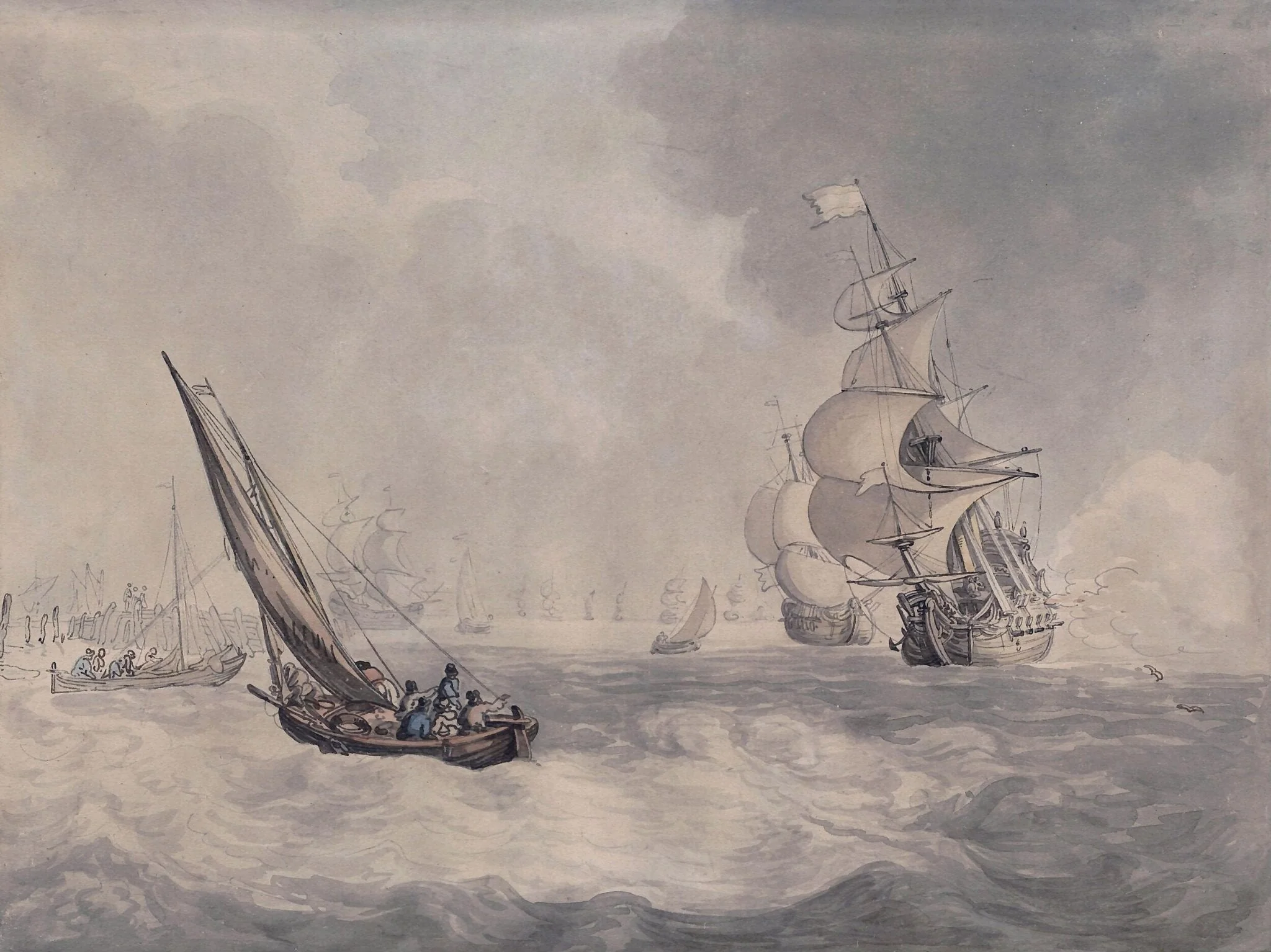 Firing a salute off Portsmouth, by Thomas Rowlandson, watercolor, 1750